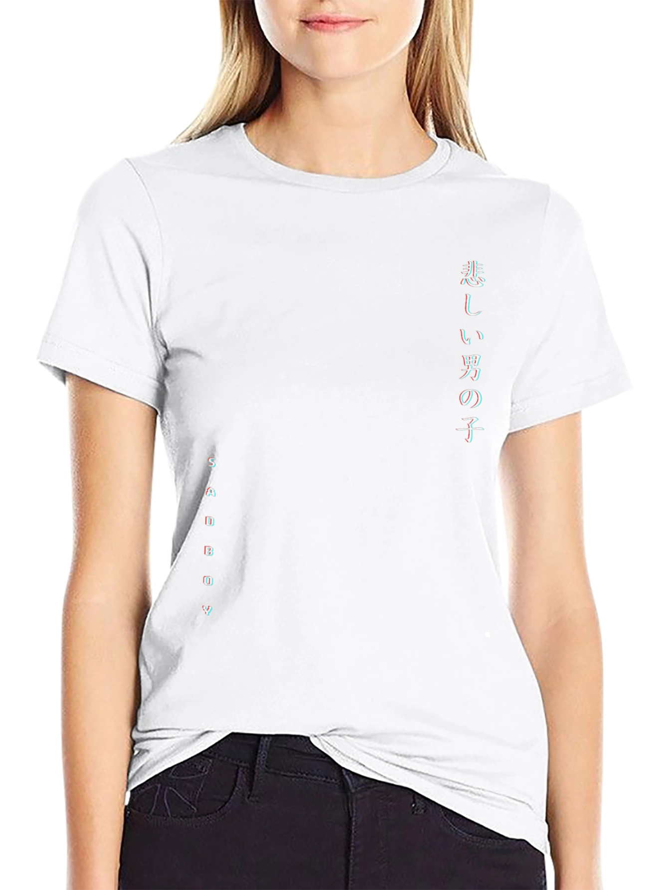 Sad Boy Japanese Text Black T-Shirt