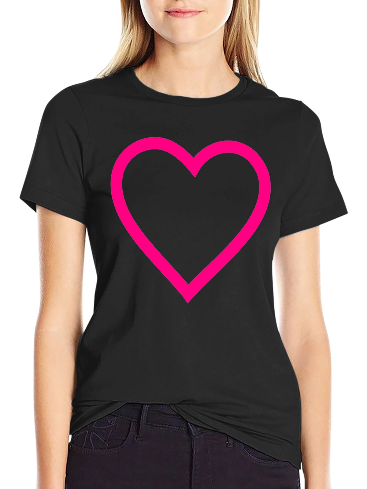 Heart Outline Graphic T-Shirt - Black Cotton Tee