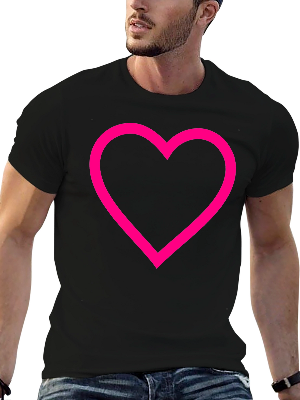 Heart Outline Graphic T-Shirt - Black Cotton Tee