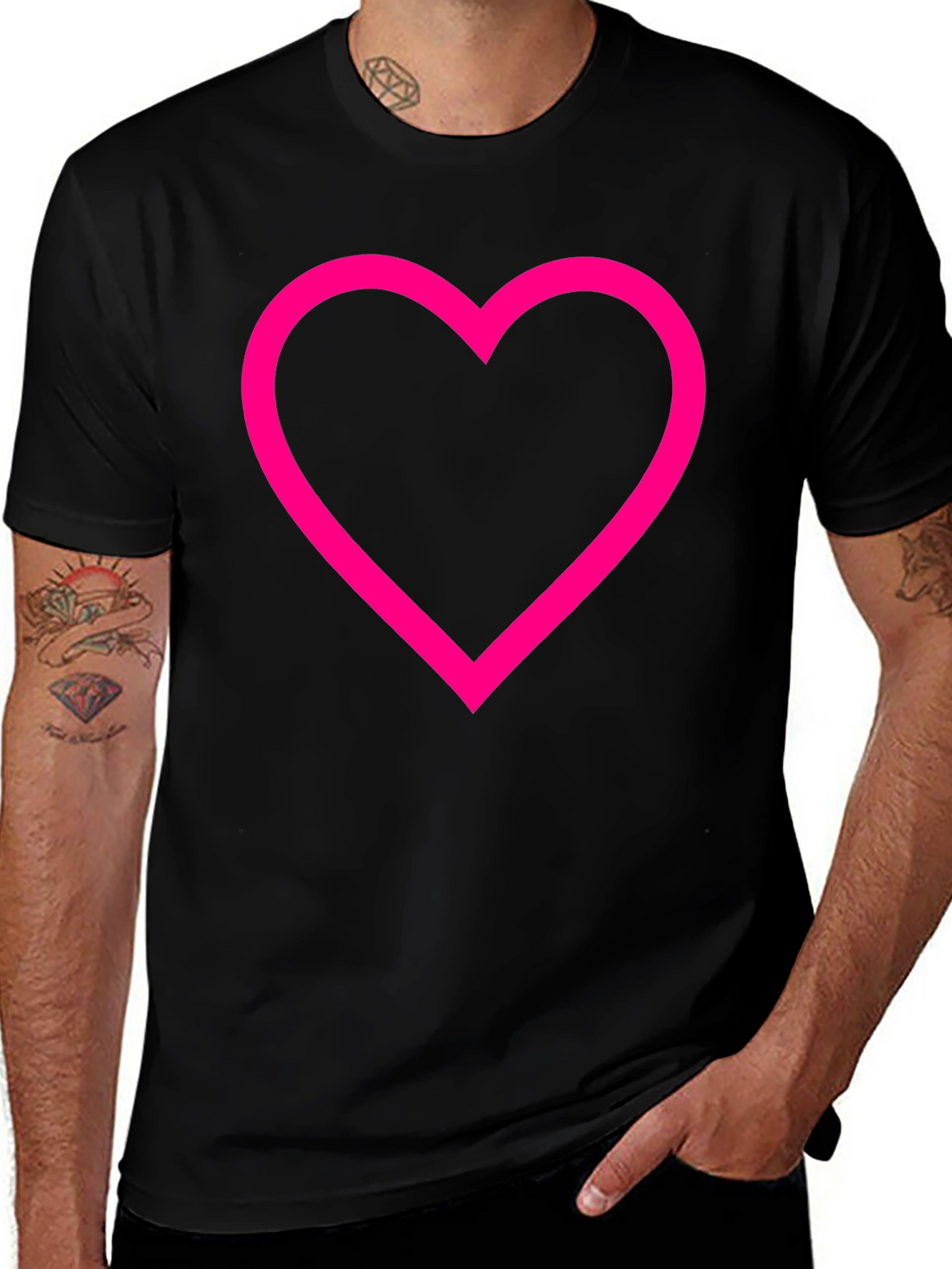 Heart Outline Graphic T-Shirt - Black Cotton Tee
