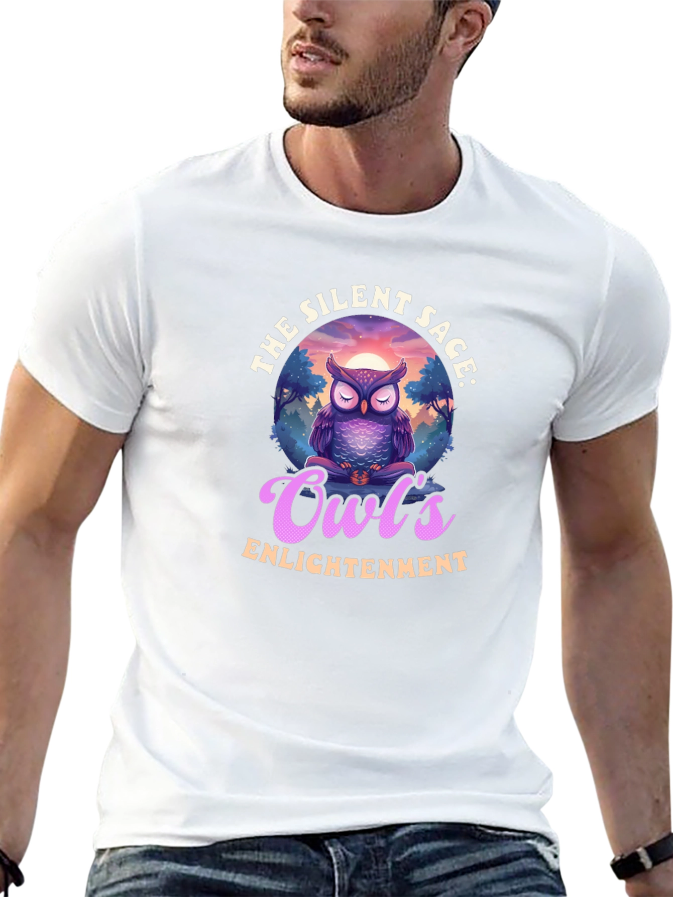 Silent Sage Owls Enlightenment Black T-Shirt