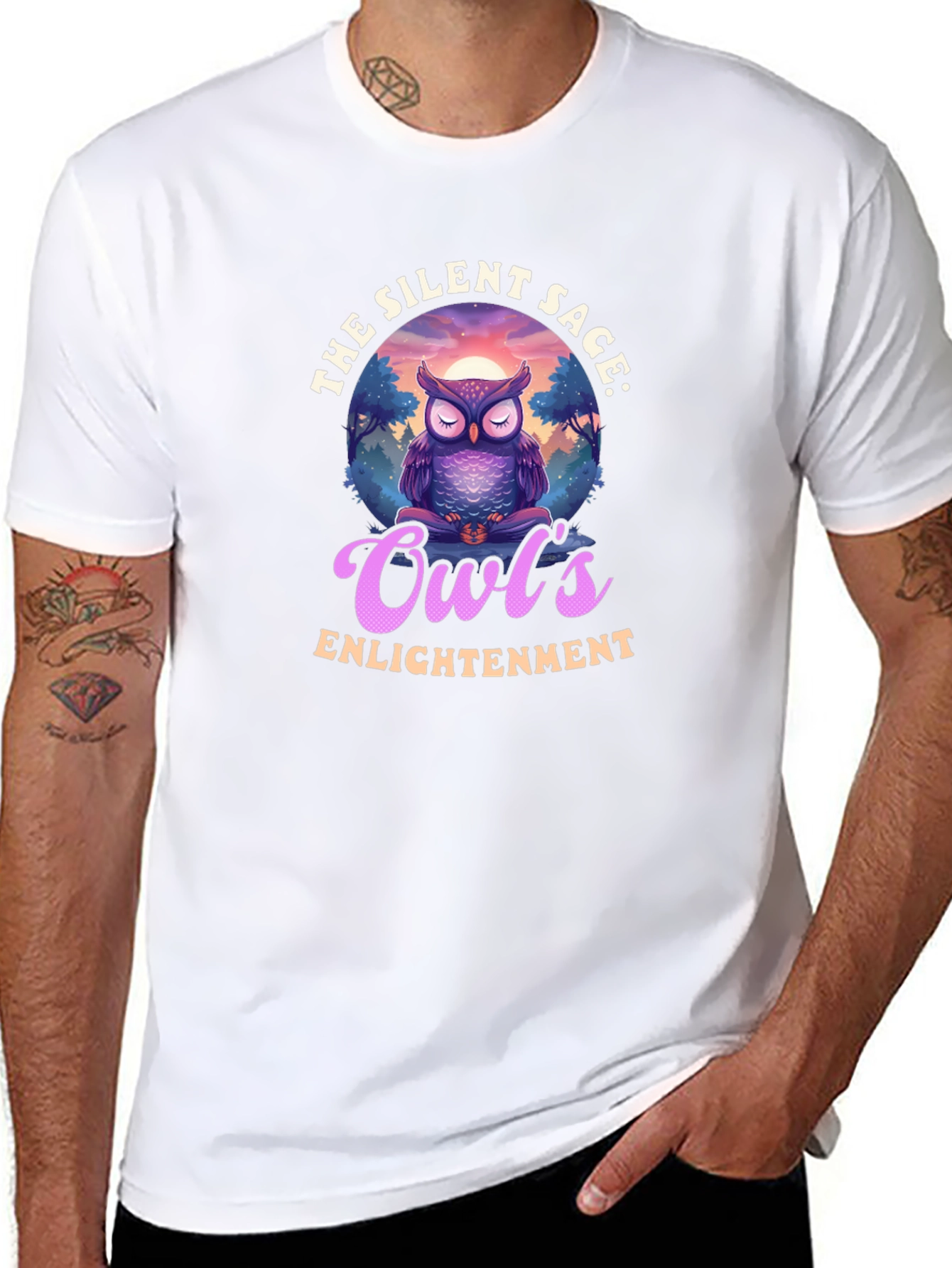 Silent Sage Owls Enlightenment Black T-Shirt