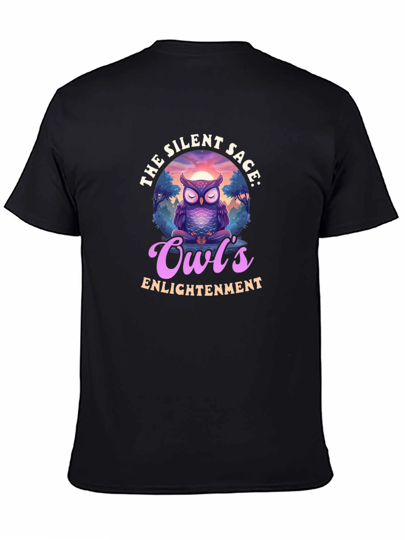Silent Sage Owls Enlightenment Black T-Shirt