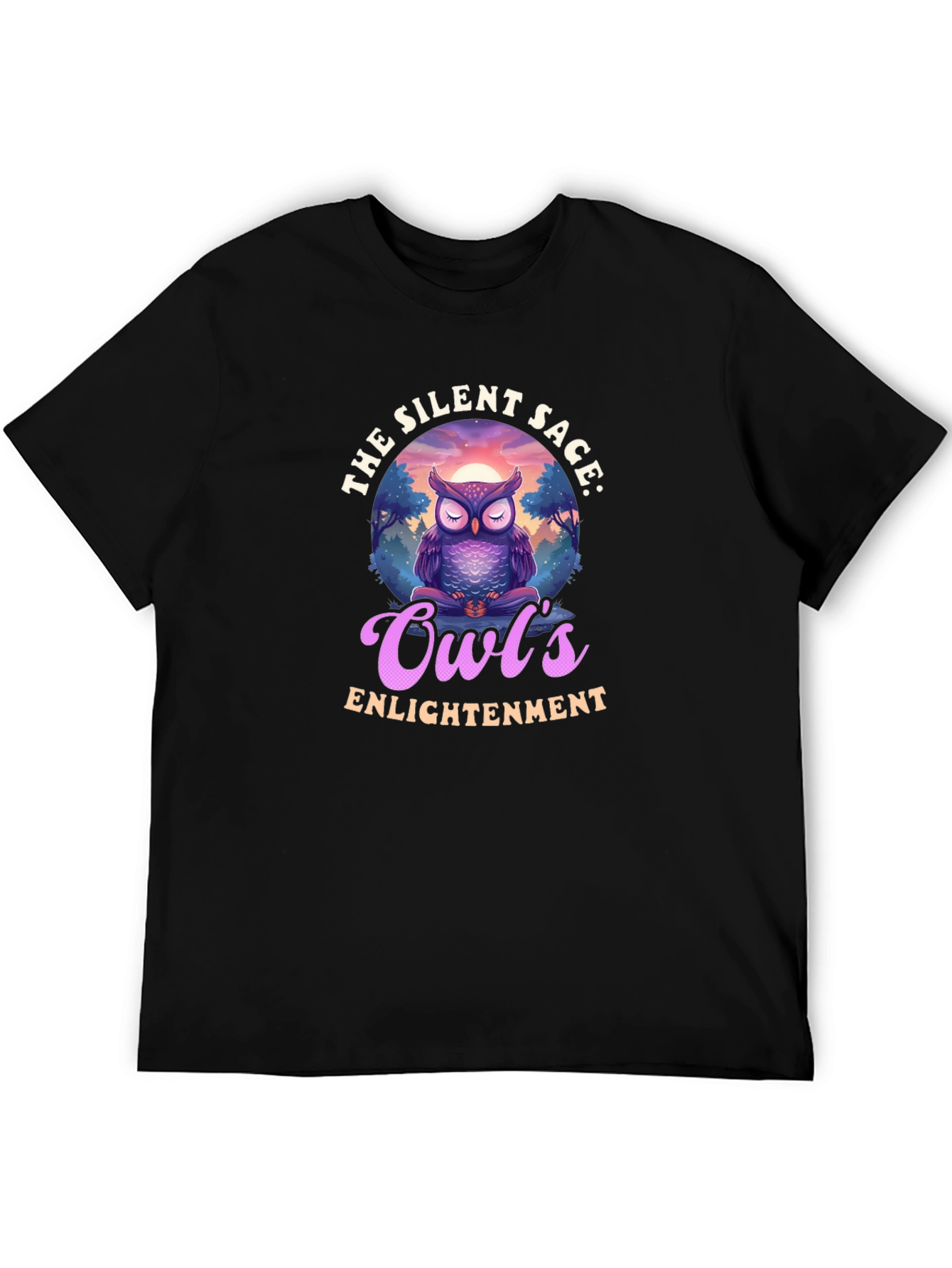 Silent Sage Owls Enlightenment Black T-Shirt