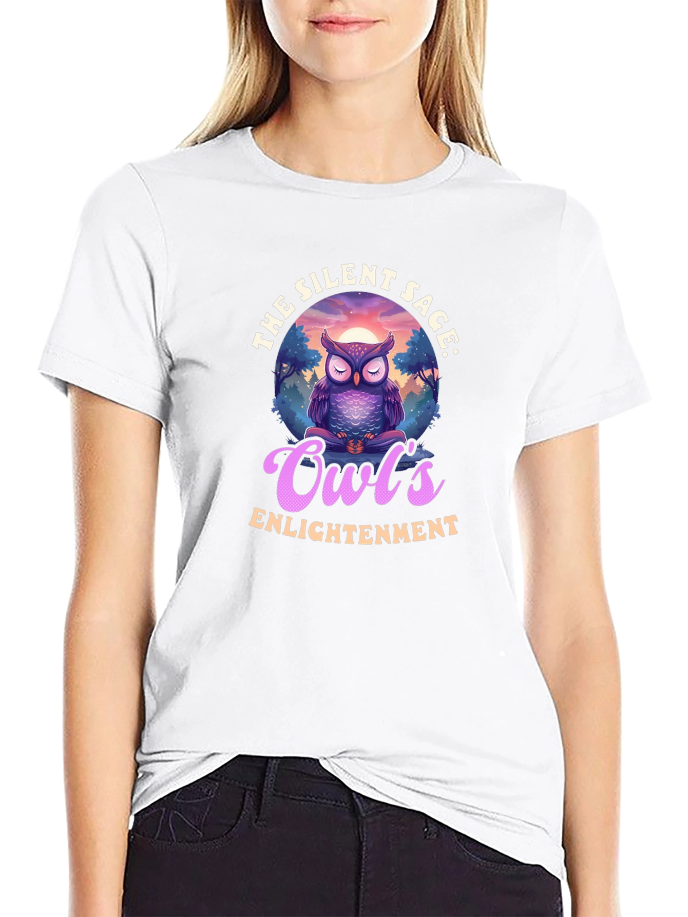 Silent Sage Owls Enlightenment Black T-Shirt