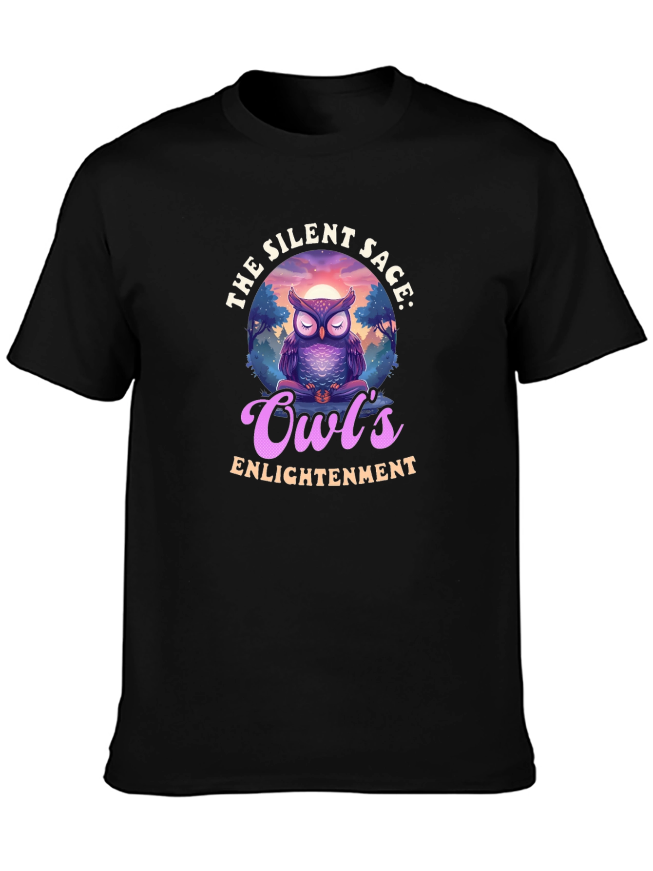 Silent Sage Owls Enlightenment Black T-Shirt