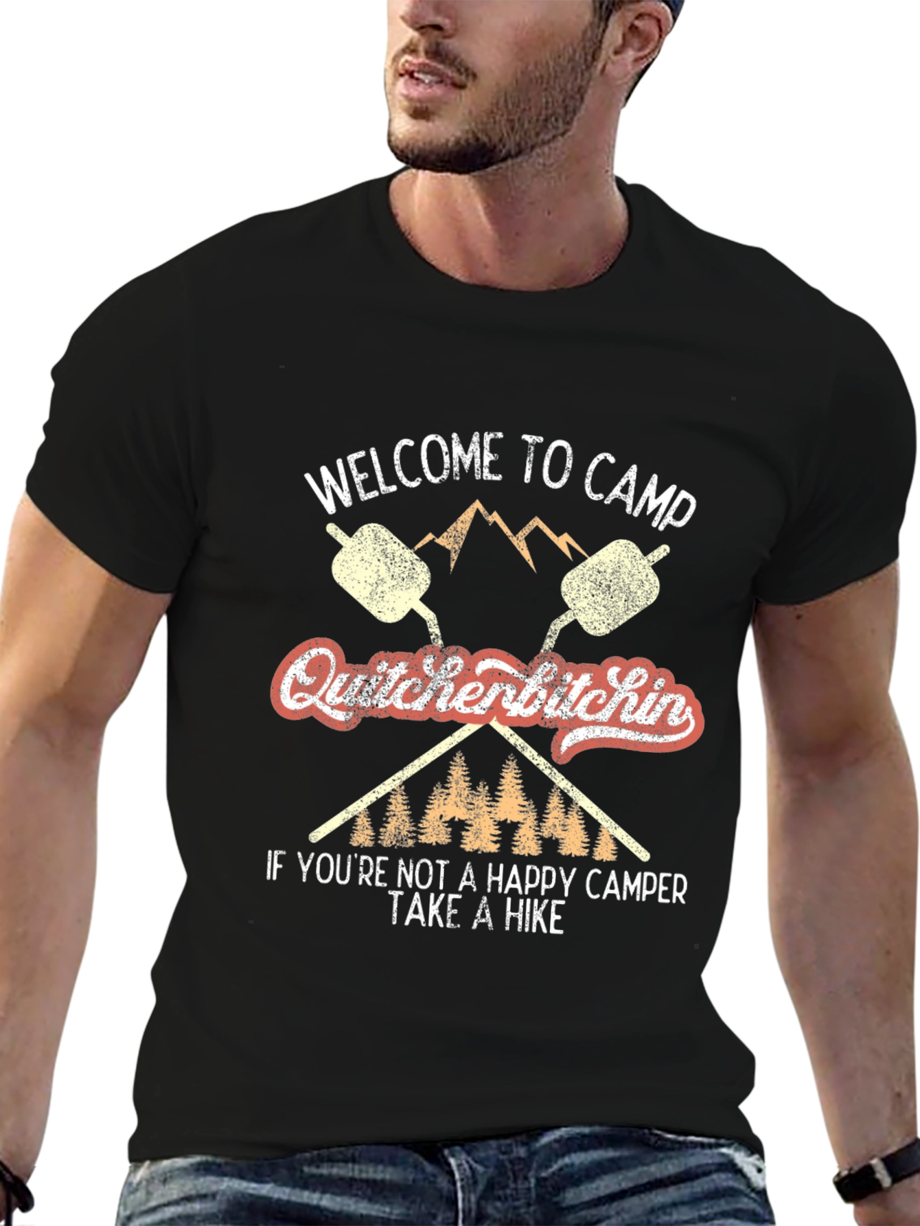 Quitcherbitchin Camping T-Shirt - Happy Camper Hike Tee
