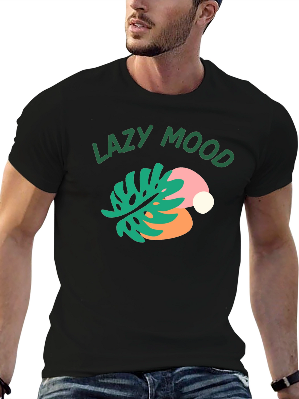 Lazy Mood Graphic Tee - Relaxed Fit Black T-Shirt