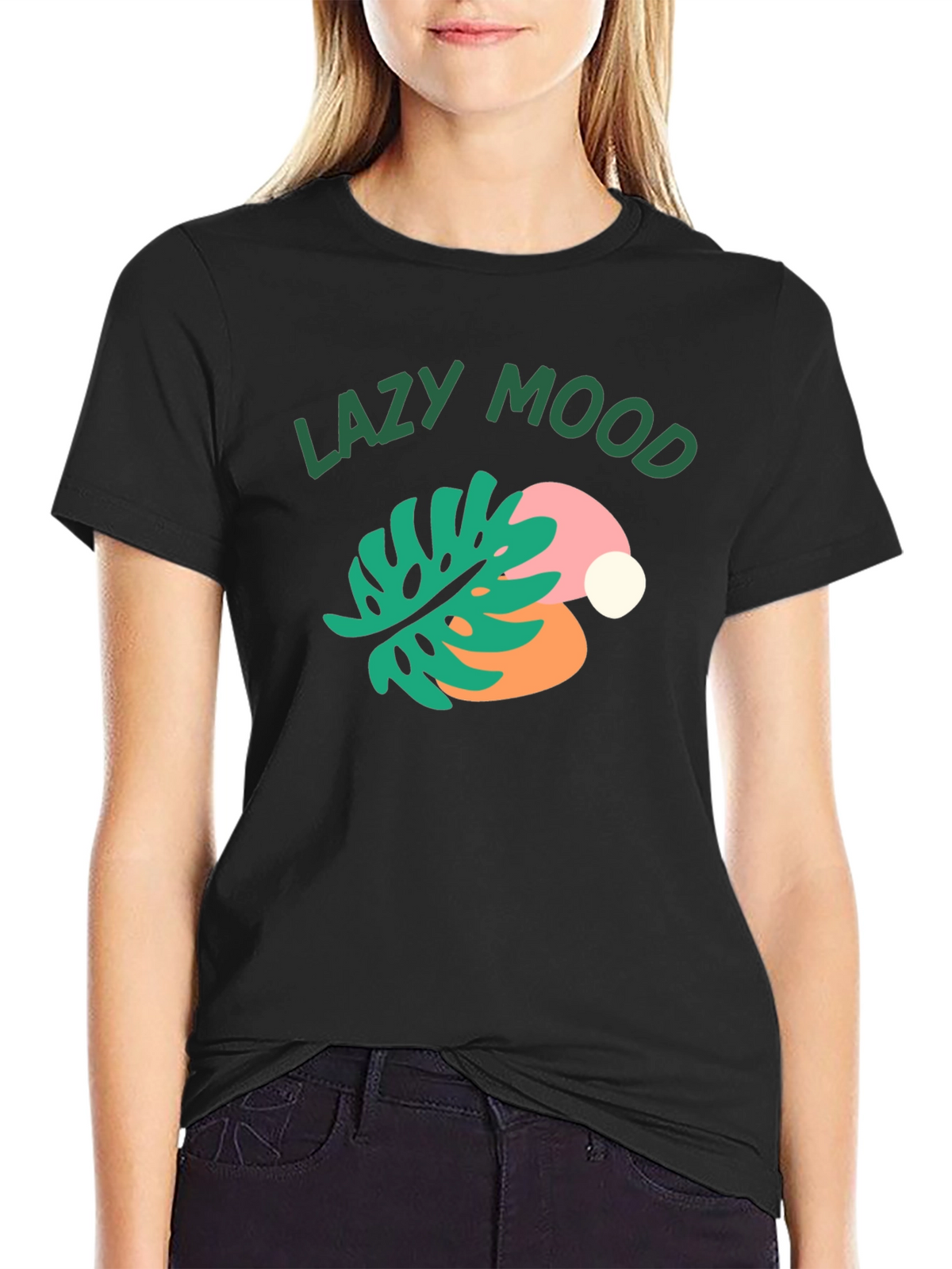 Lazy Mood Graphic Tee - Relaxed Fit Black T-Shirt