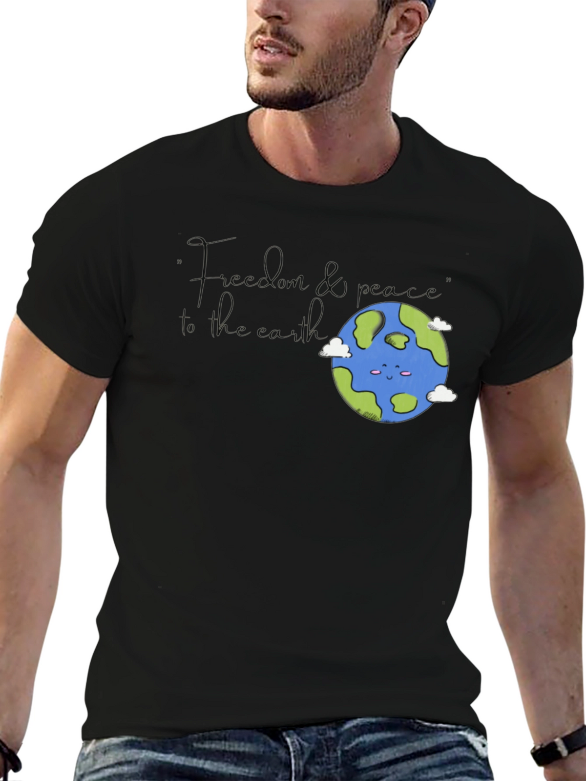 Earth Graphic T-Shirt - Black Crew Neck