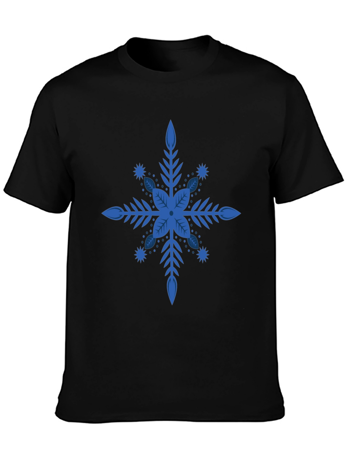 Blue Snowflake Graphic Black T-Shirt