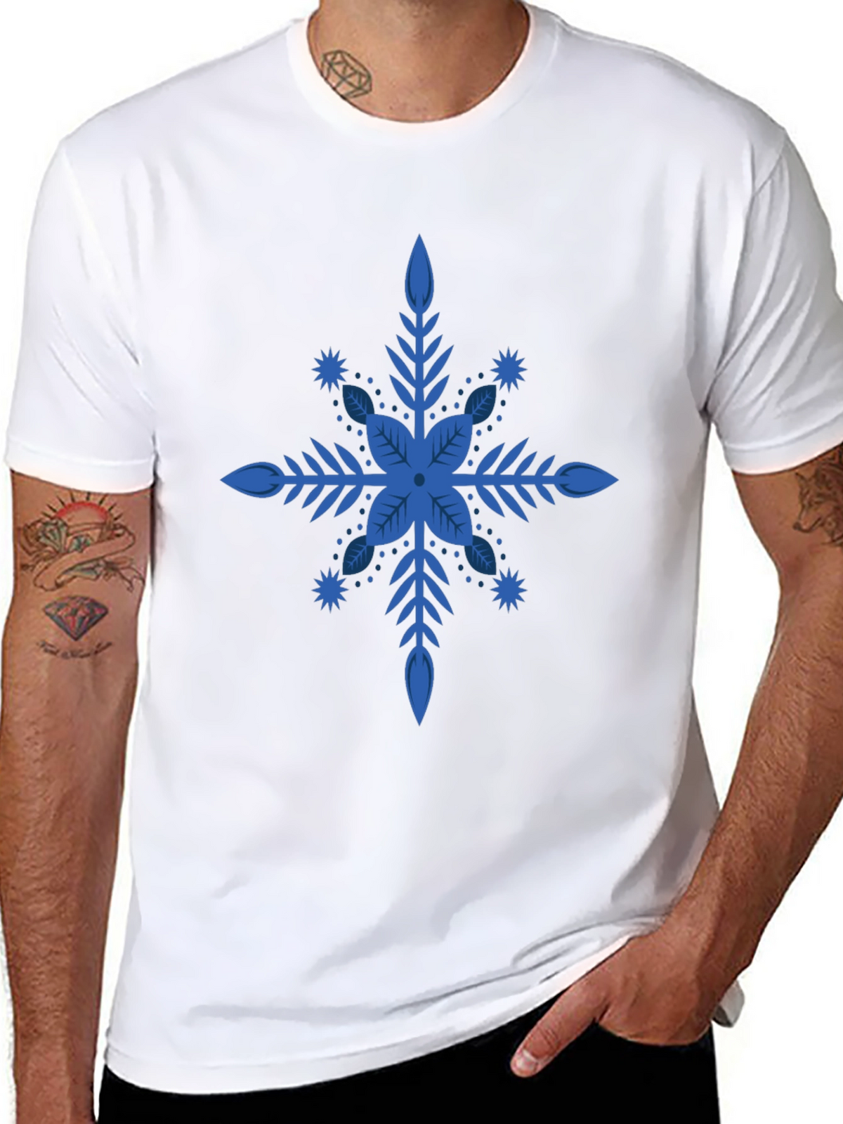 Blue Snowflake Graphic Black T-Shirt