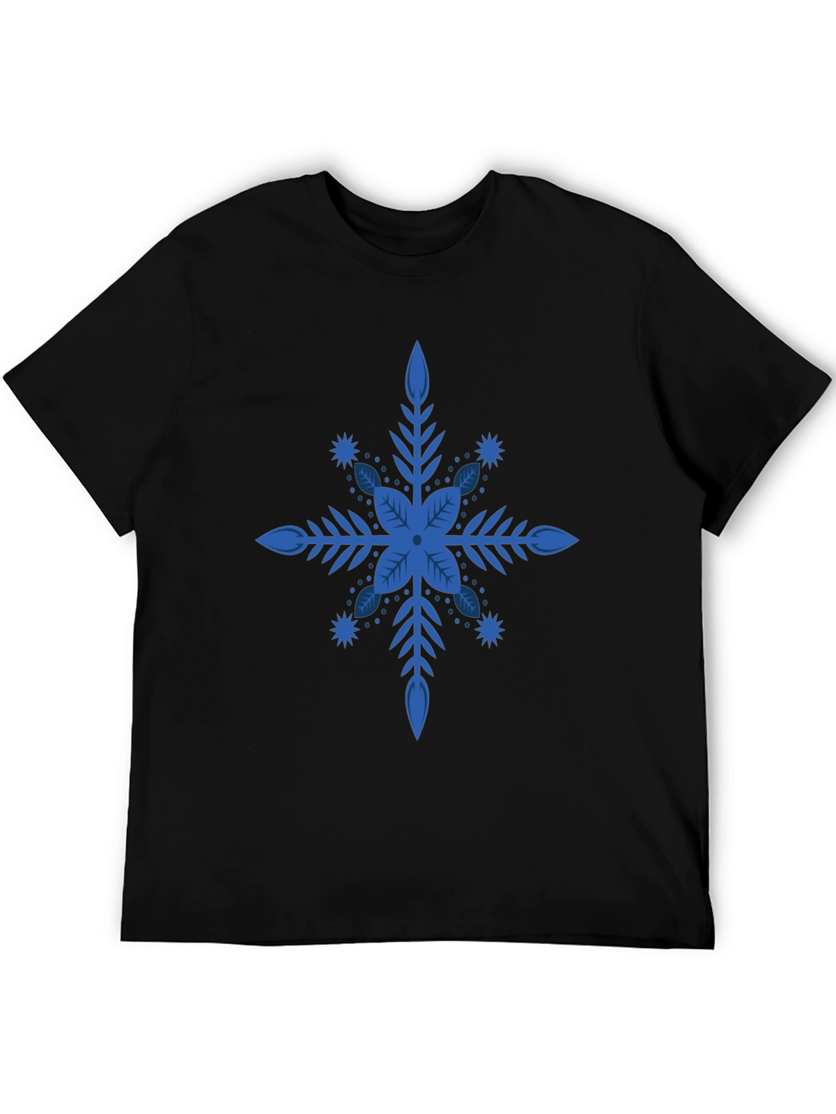 Blue Snowflake Graphic Black T-Shirt