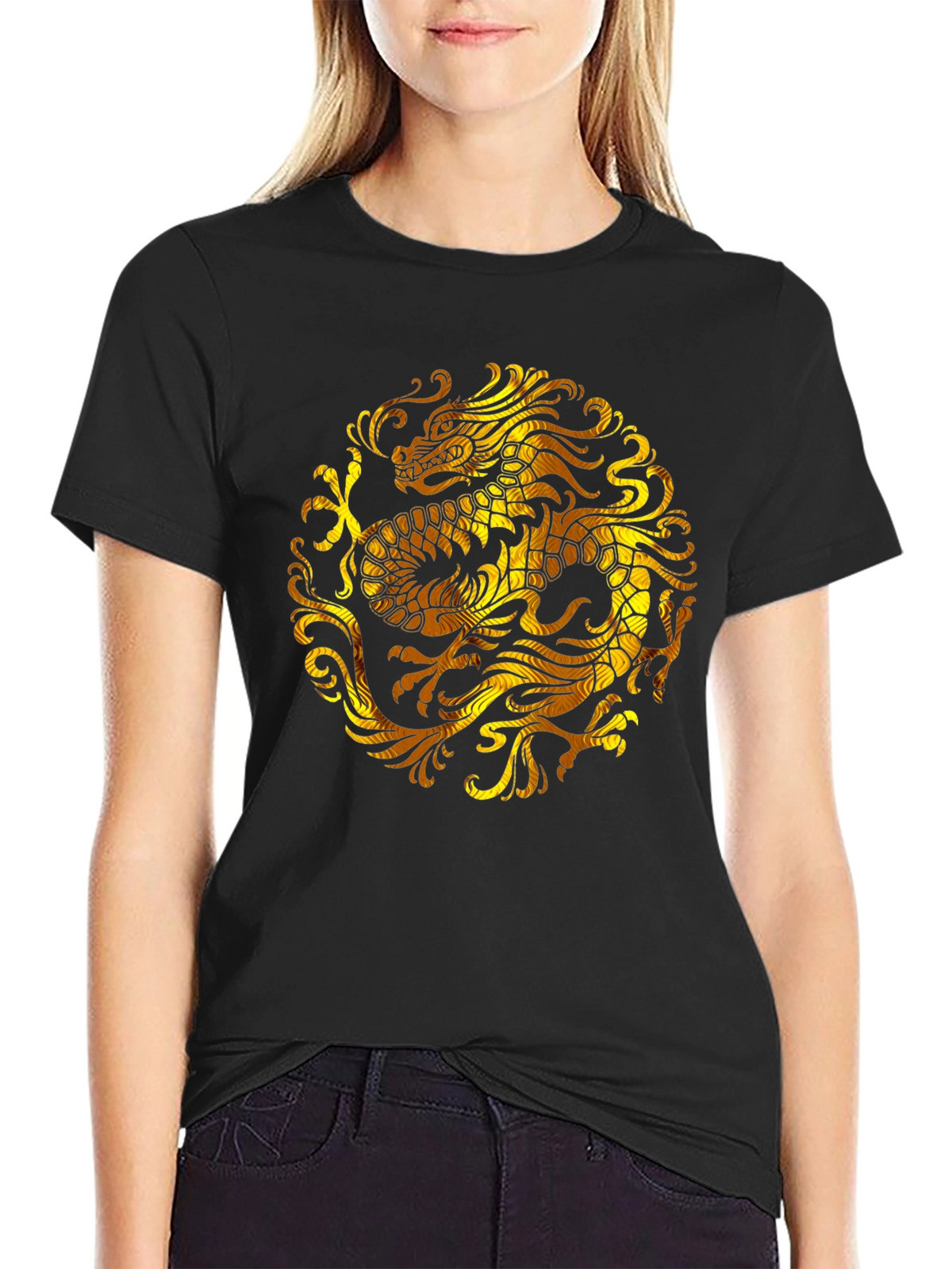 Golden Dragon Graphic Black T-Shirt