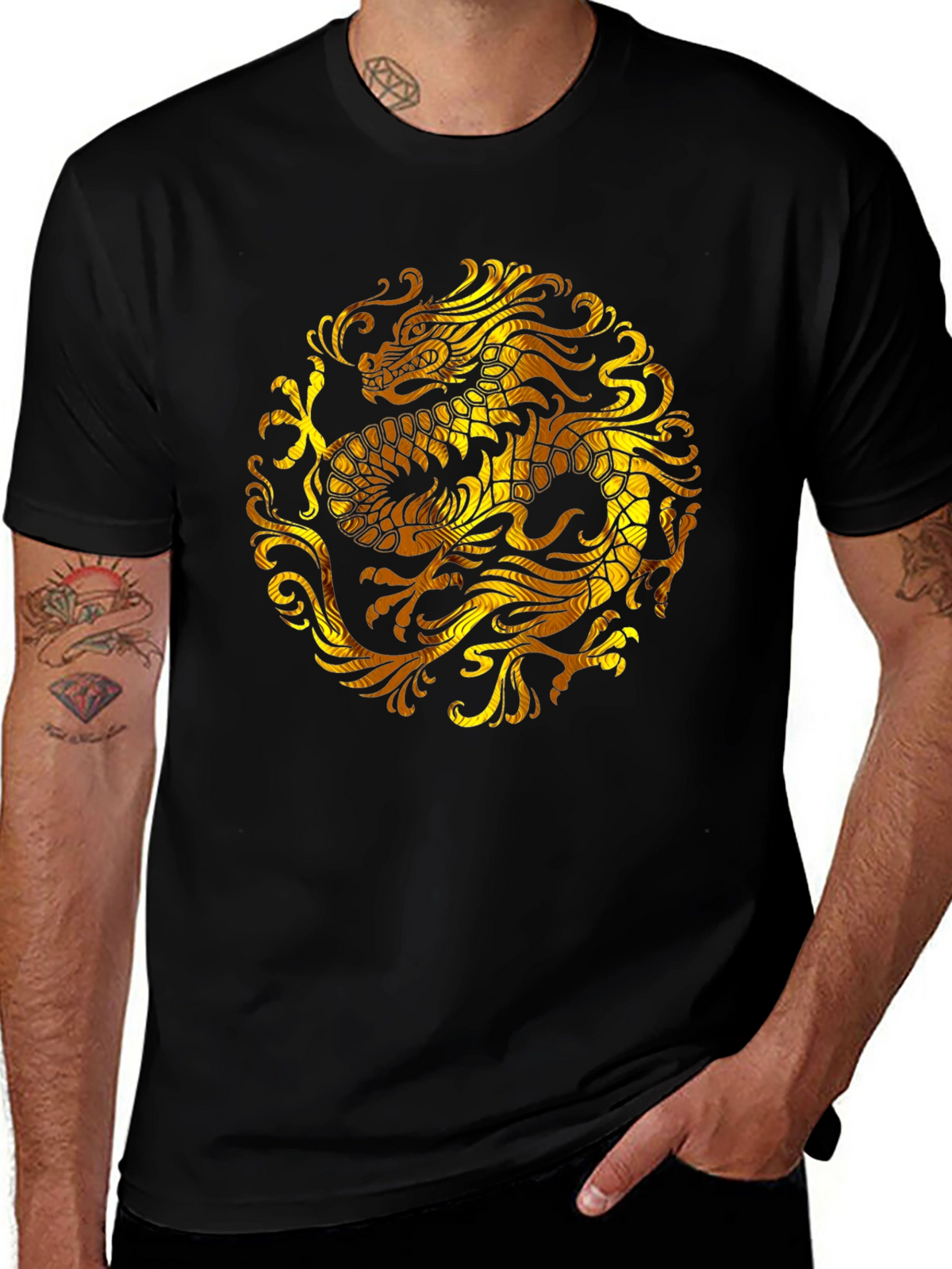 Golden Dragon Graphic Black T-Shirt