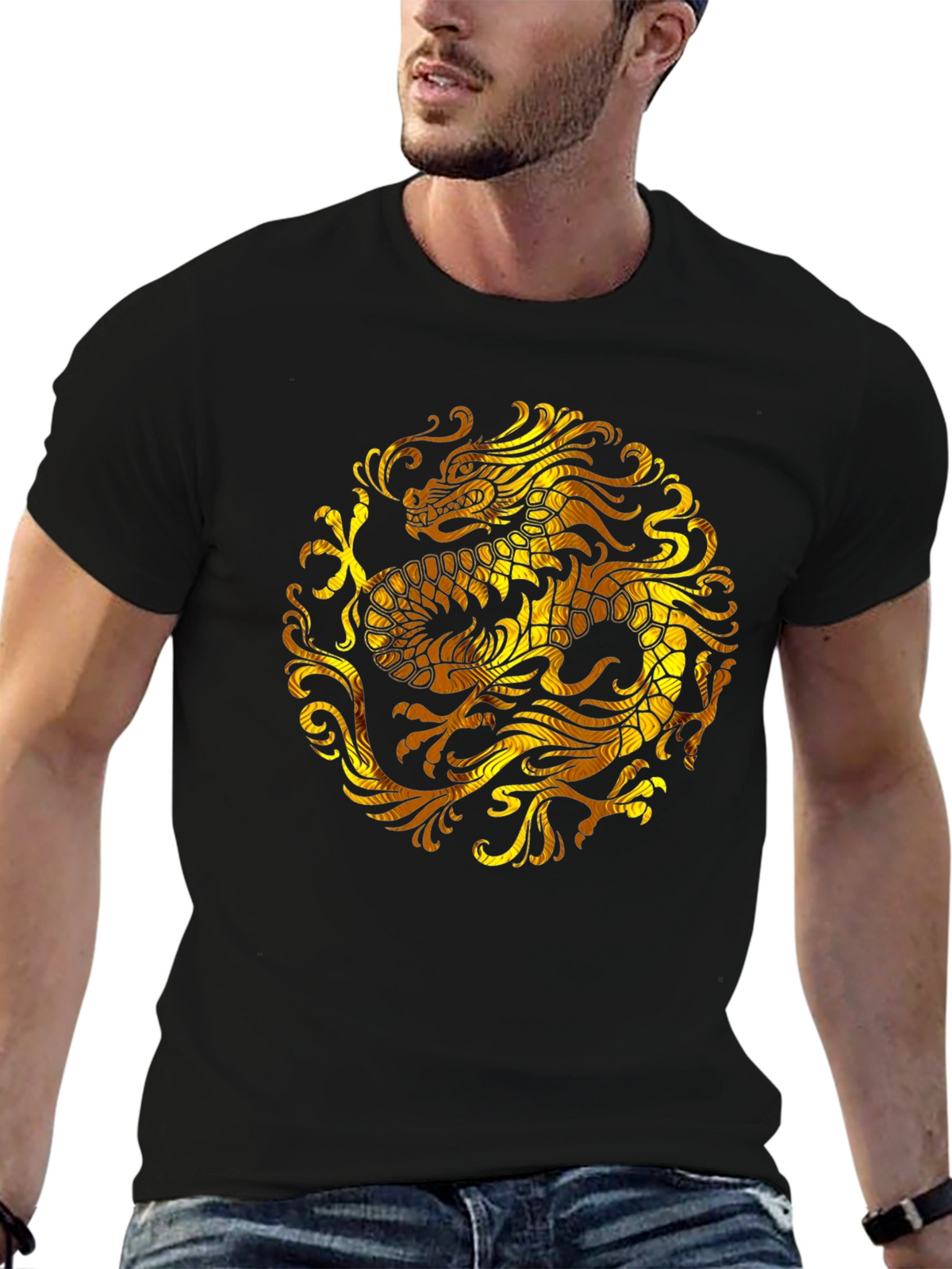 Golden Dragon Graphic Black T-Shirt