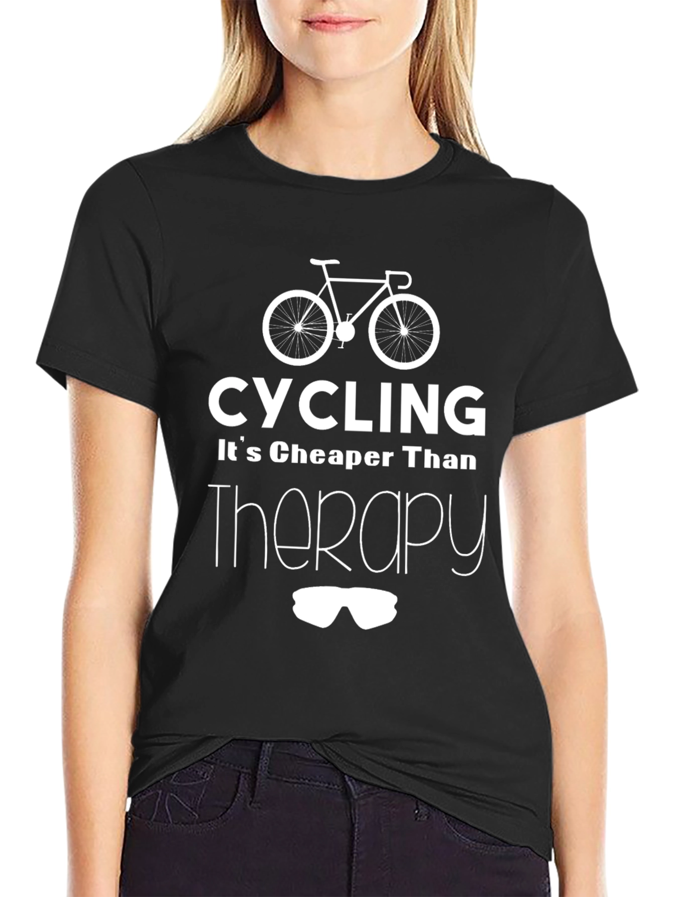 Cycling Cheaper Than Therapy Black T-Shirt