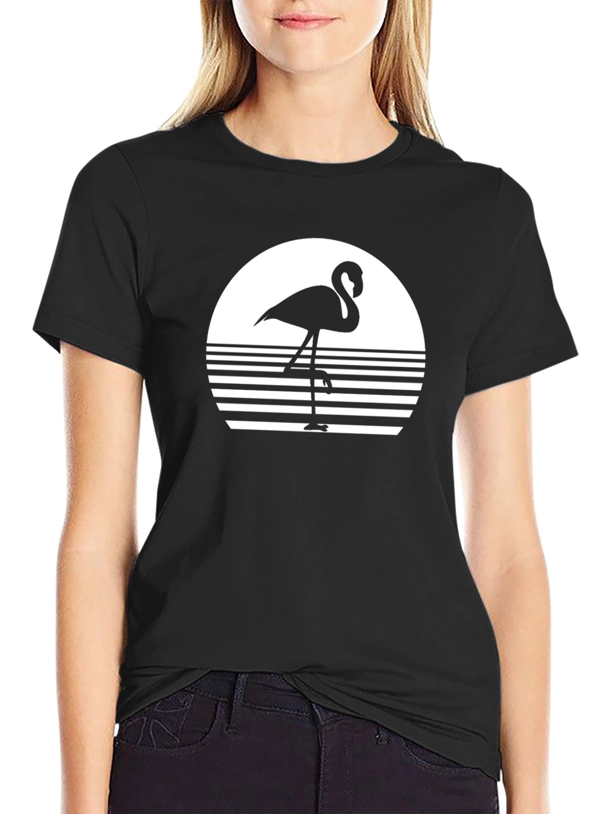 Flamingo Sunset Graphic Tee - Black