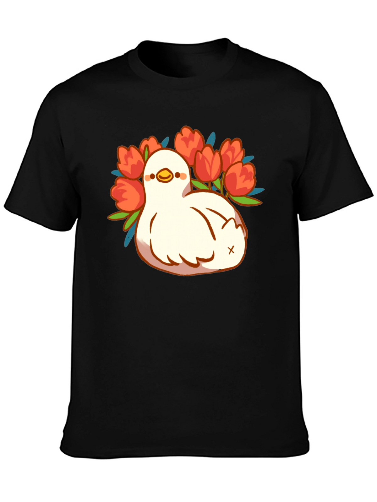 Duck and Tulips Graphic Tee - Black Unisex T-Shirt