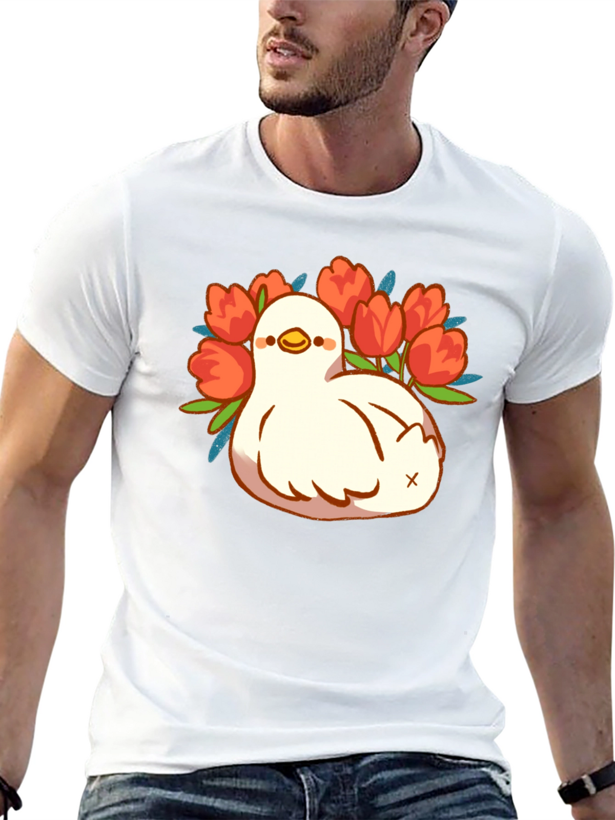 Duck and Tulips Graphic Tee - Black Unisex T-Shirt