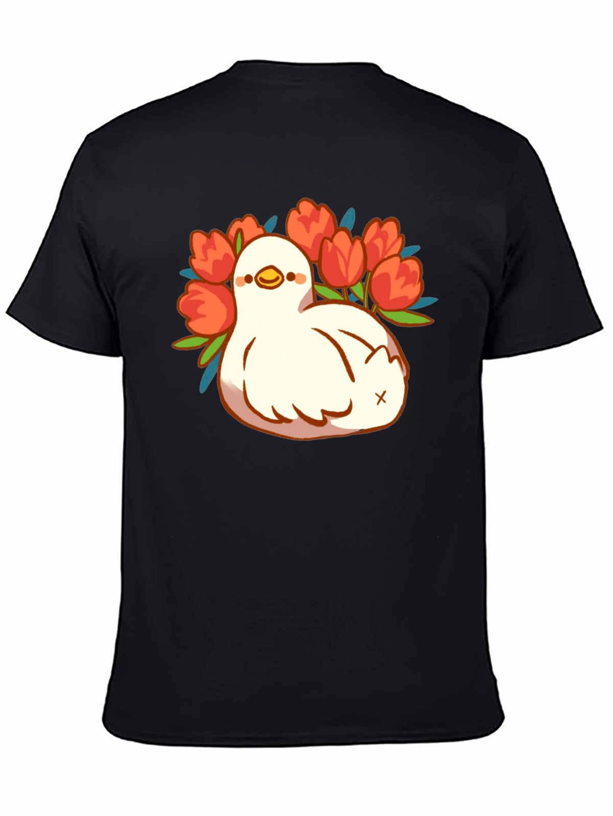 Duck and Tulips Graphic Tee - Black Unisex T-Shirt