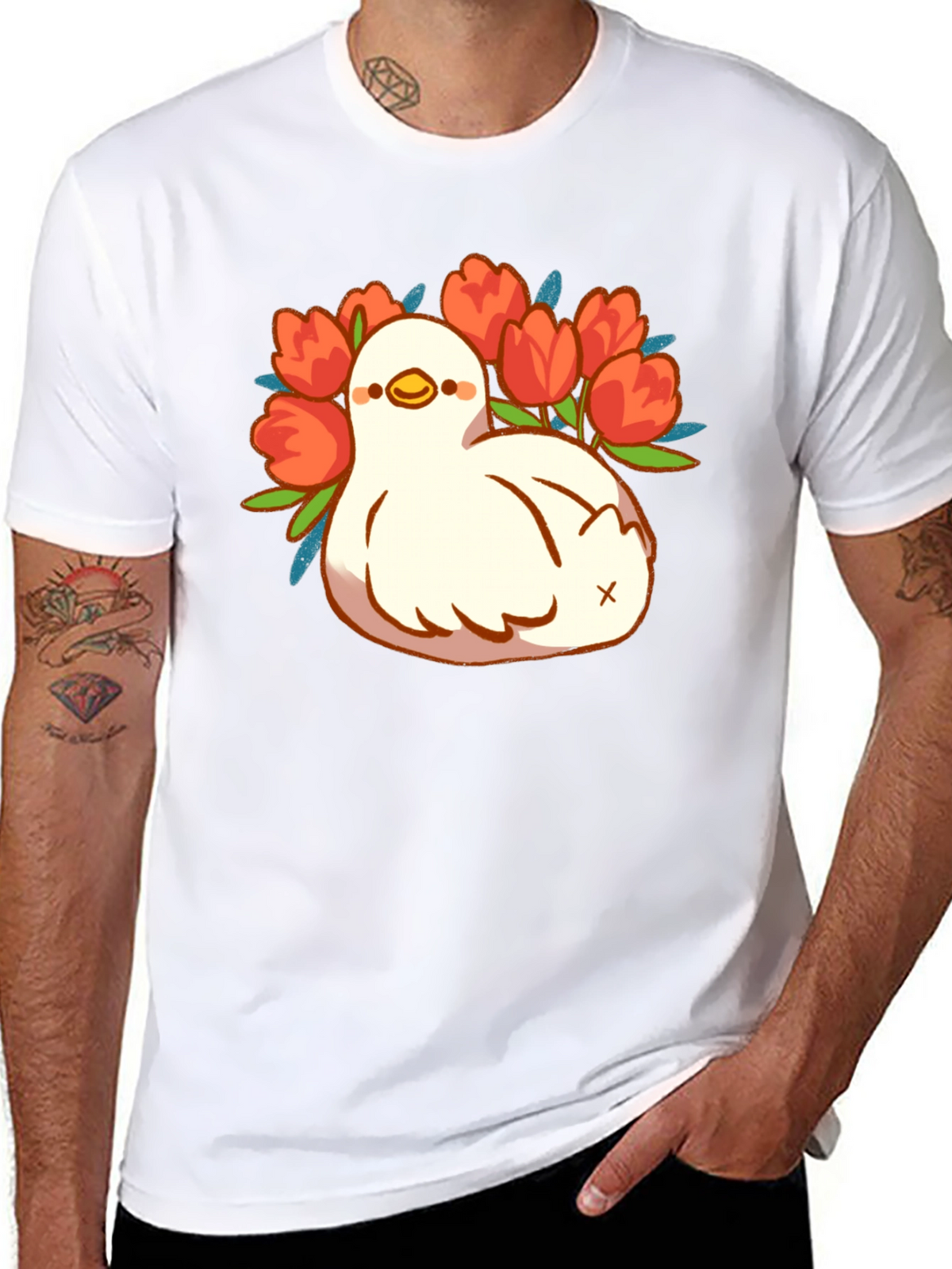 Duck and Tulips Graphic Tee - Black Unisex T-Shirt