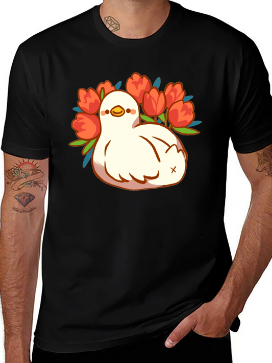 Duck and Tulips Graphic Tee - Black Unisex T-Shirt