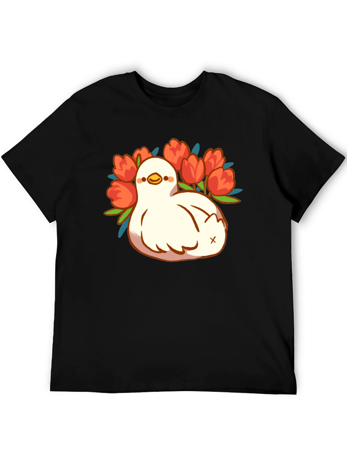 Duck and Tulips Graphic Tee - Black Unisex T-Shirt