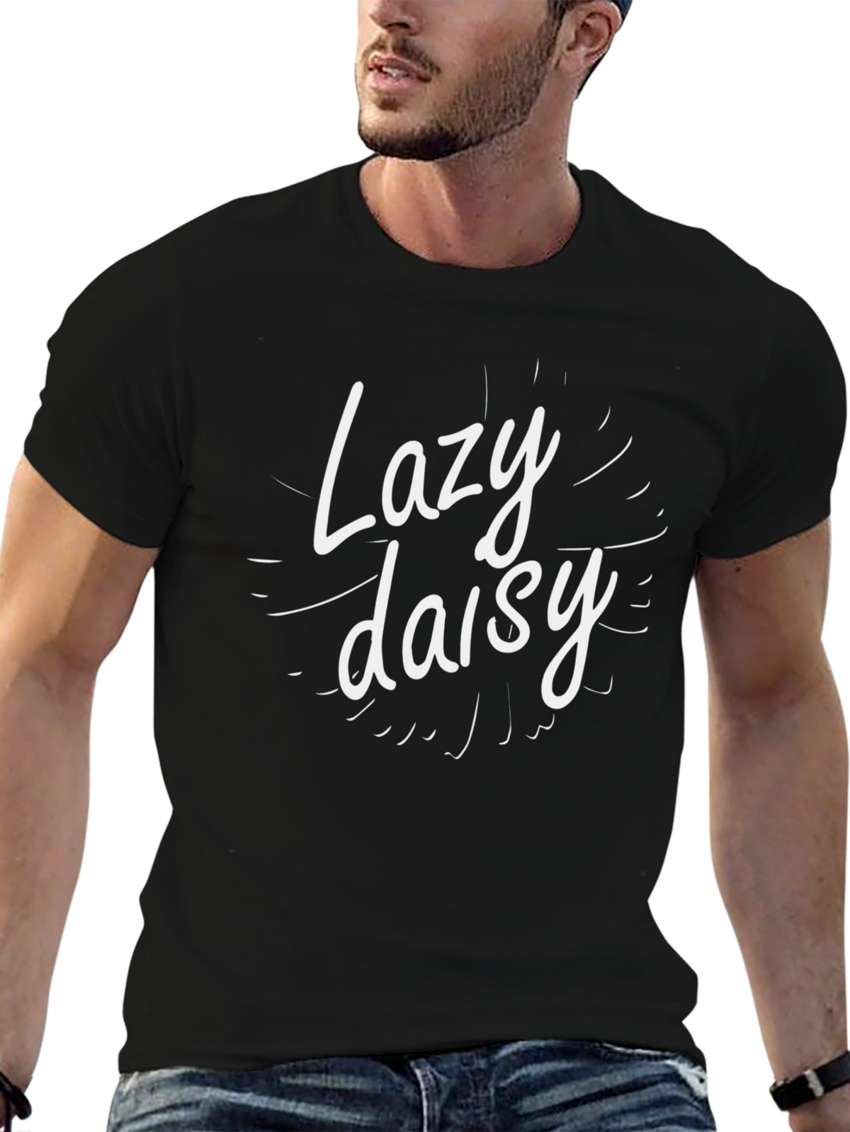 Lazy Daisy Graphic Tee - Black Cotton T-Shirt