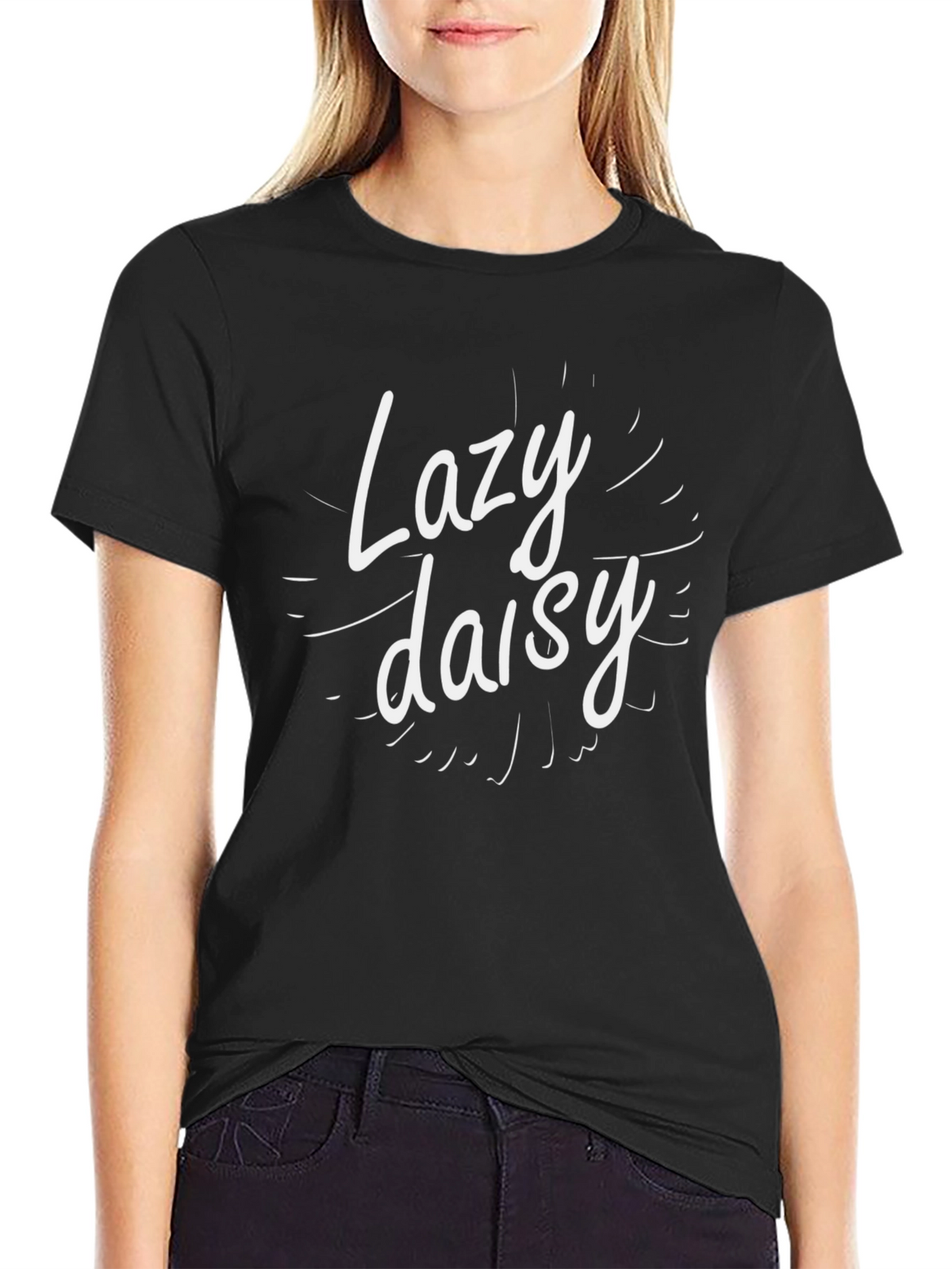 Lazy Daisy Graphic Tee - Black Cotton T-Shirt