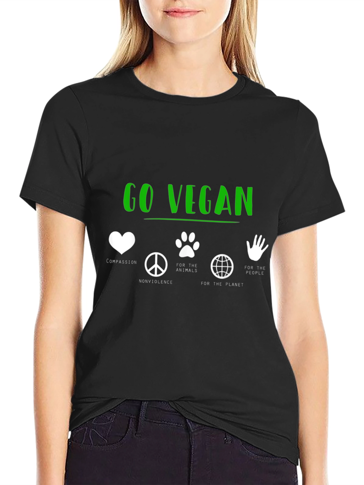 Go Vegan T-Shirt - Compassion Nonviolence Animals Planet People