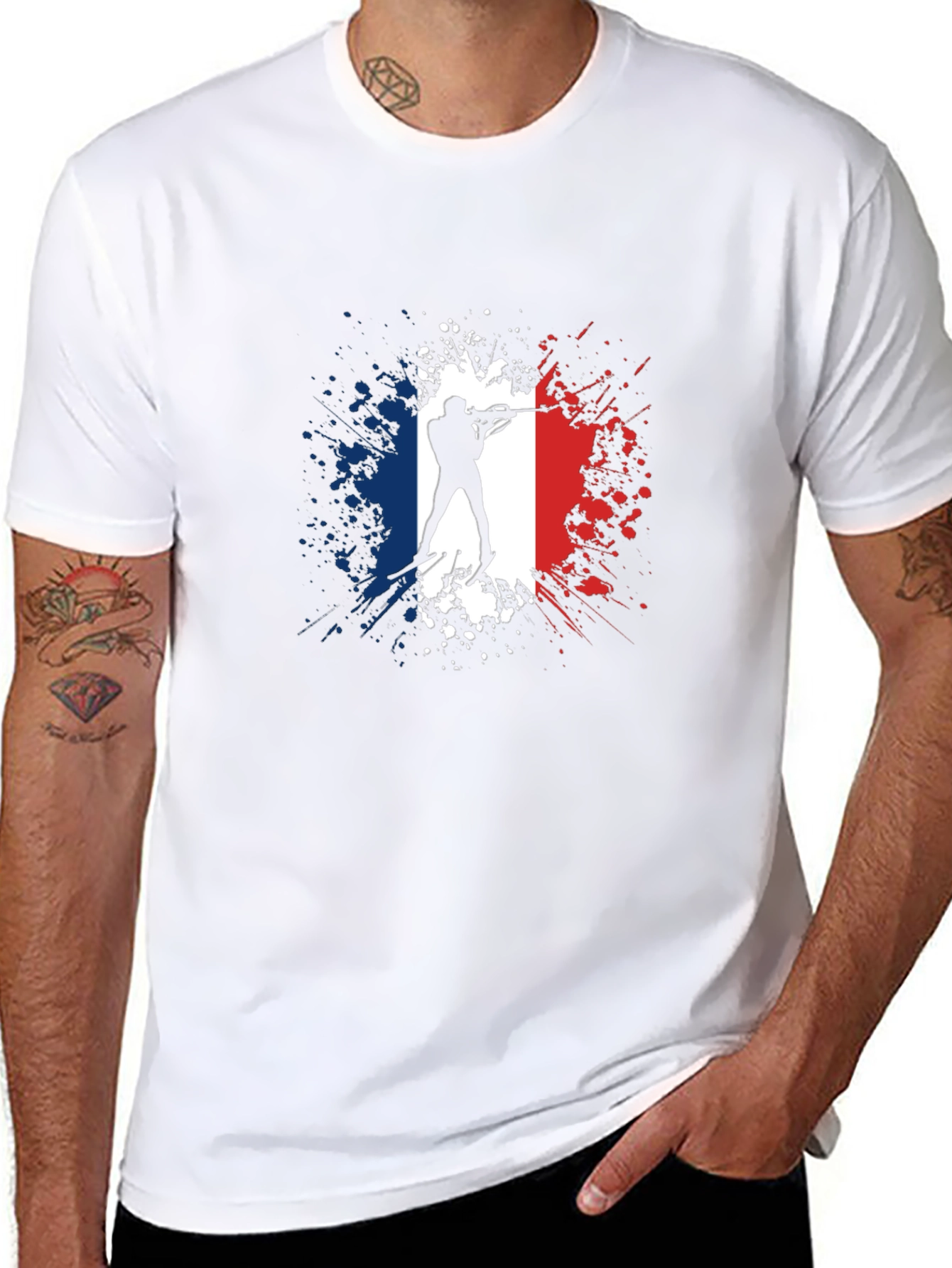 Biathlon France Flag T-Shirt - Skiing Silhouette