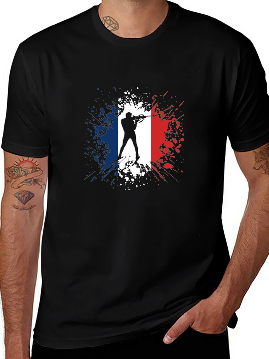 Biathlon France Flag T-Shirt - Skiing Silhouette