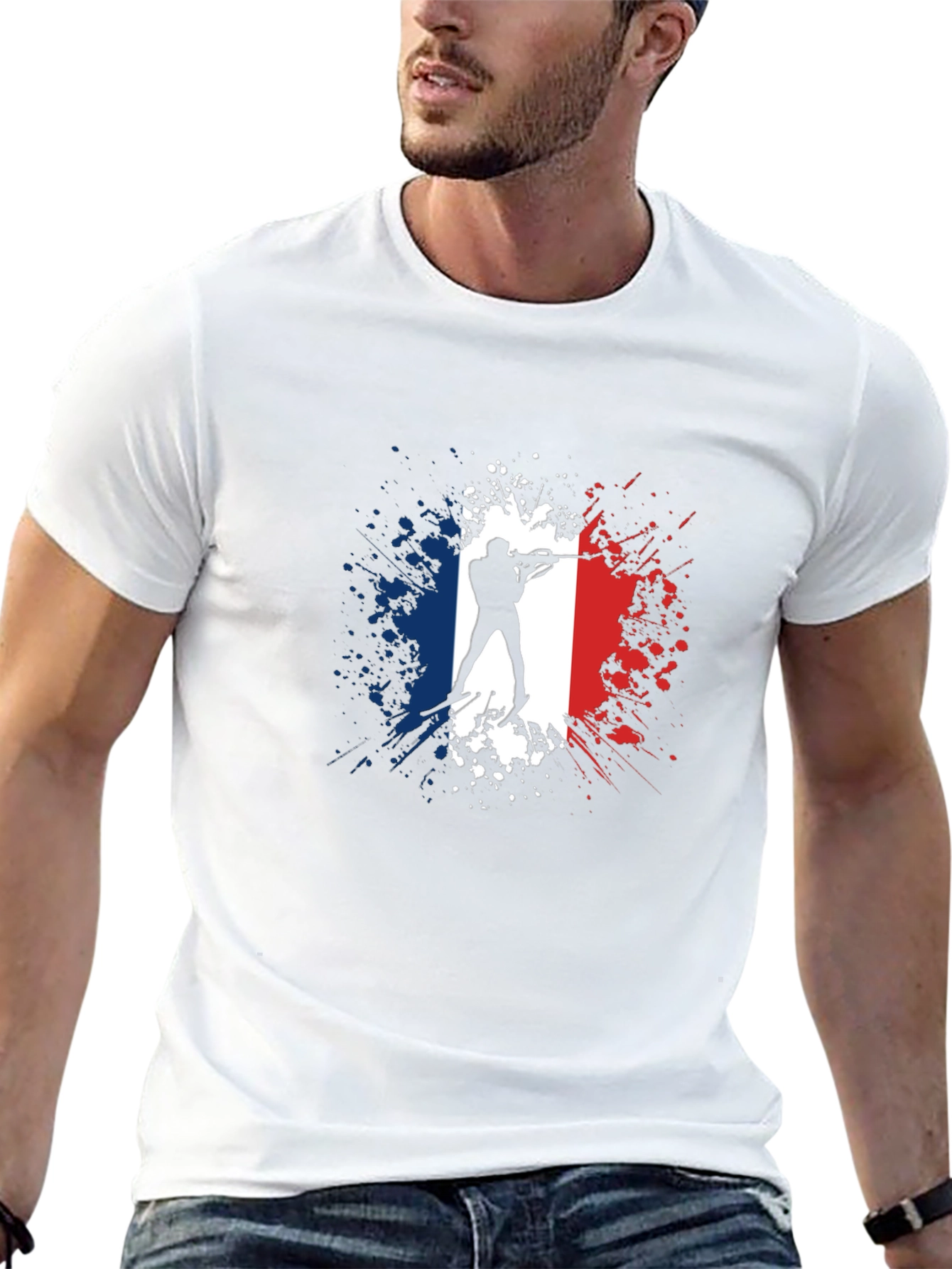 Biathlon France Flag T-Shirt - Skiing Silhouette