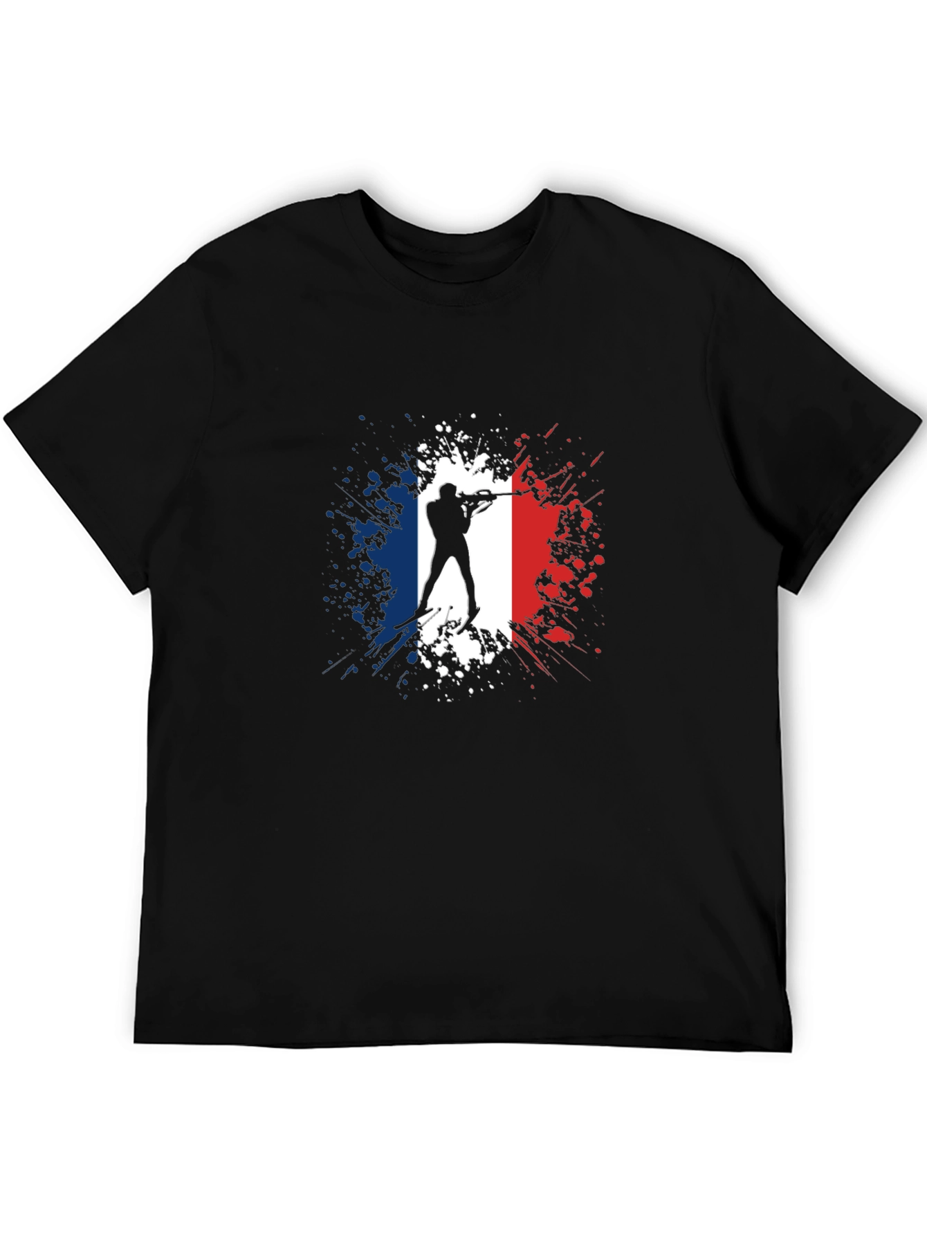 Biathlon France Flag T-Shirt - Skiing Silhouette