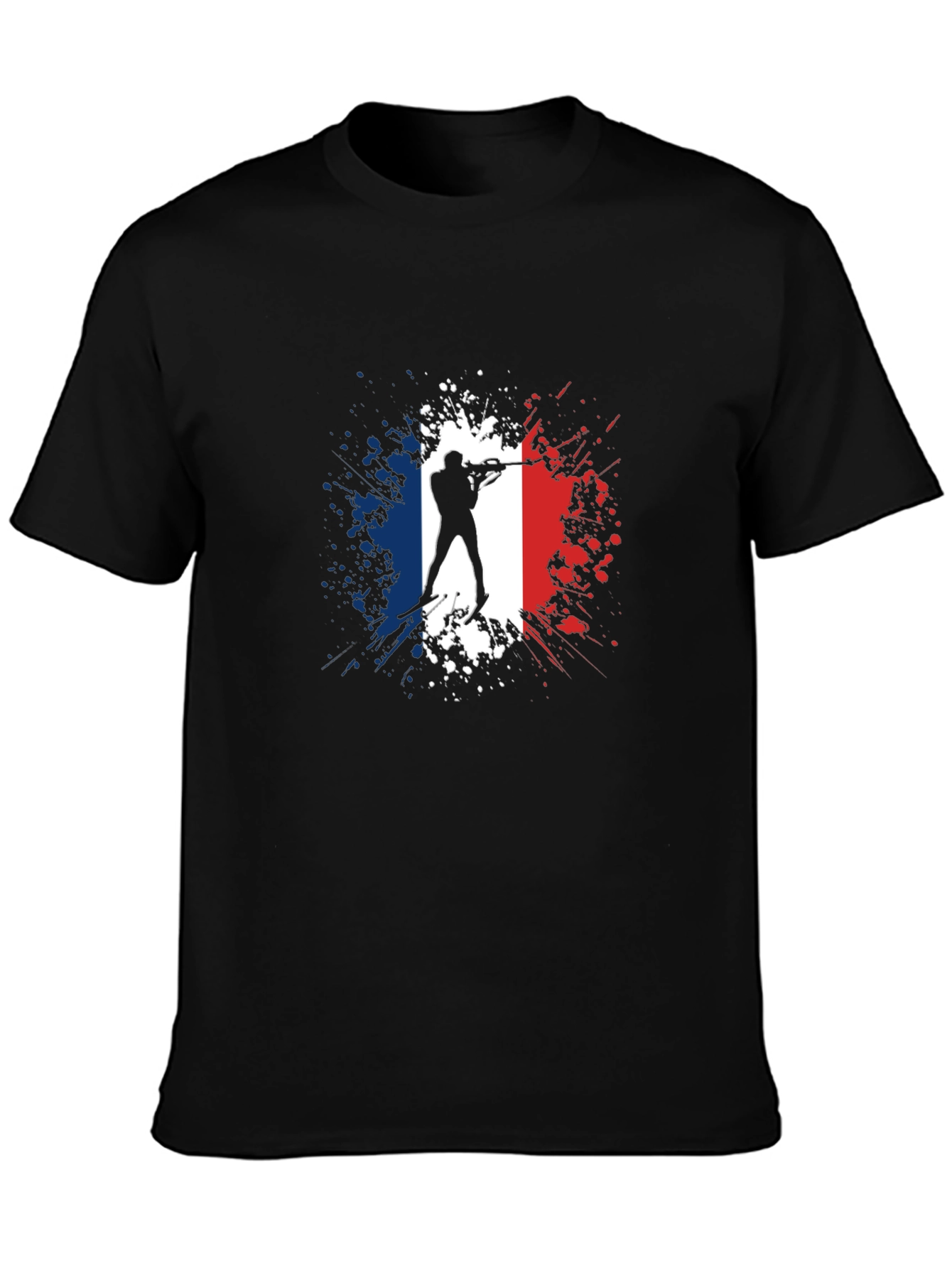 Biathlon France Flag T-Shirt - Skiing Silhouette