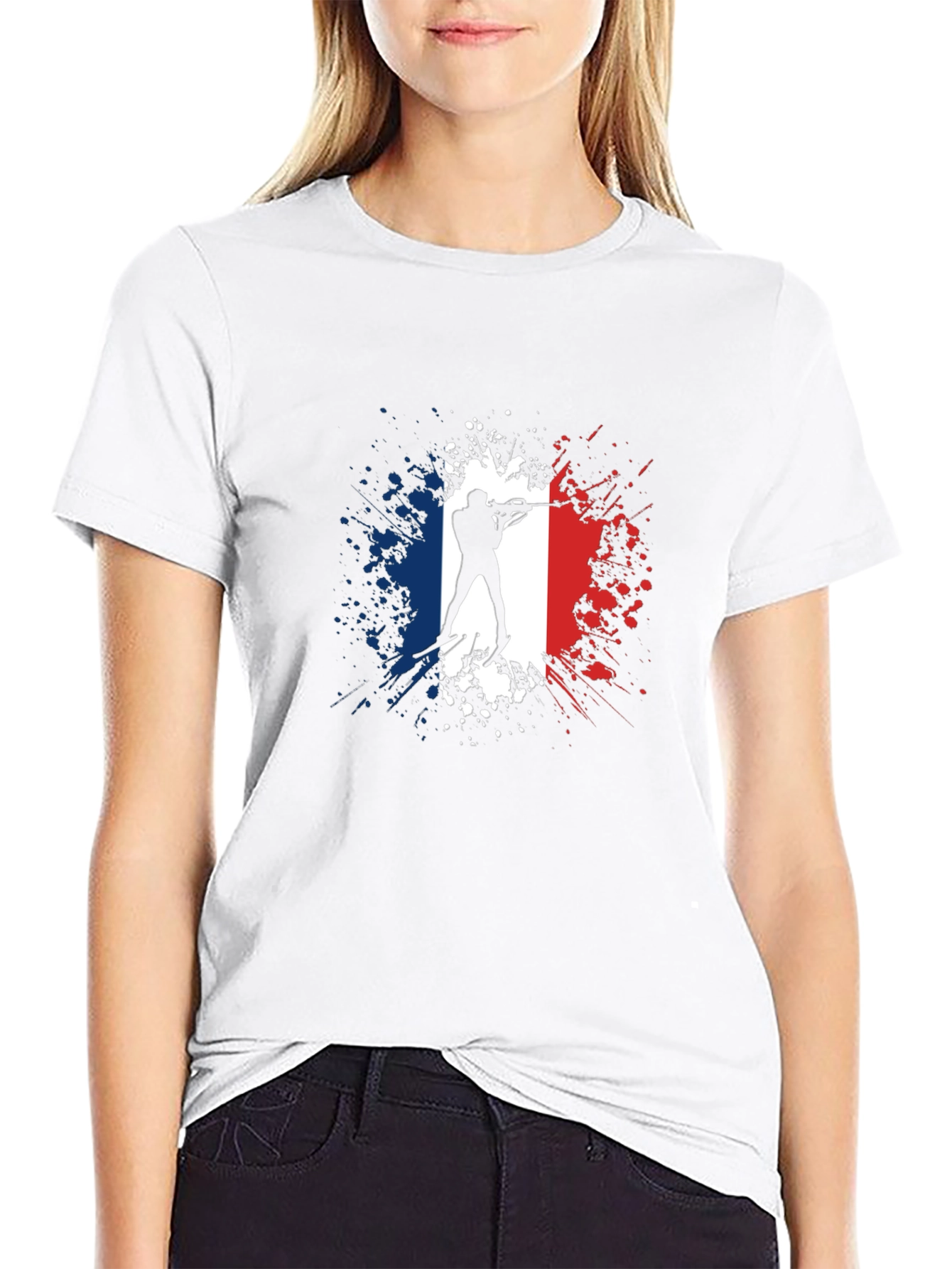 Biathlon France Flag T-Shirt - Skiing Silhouette