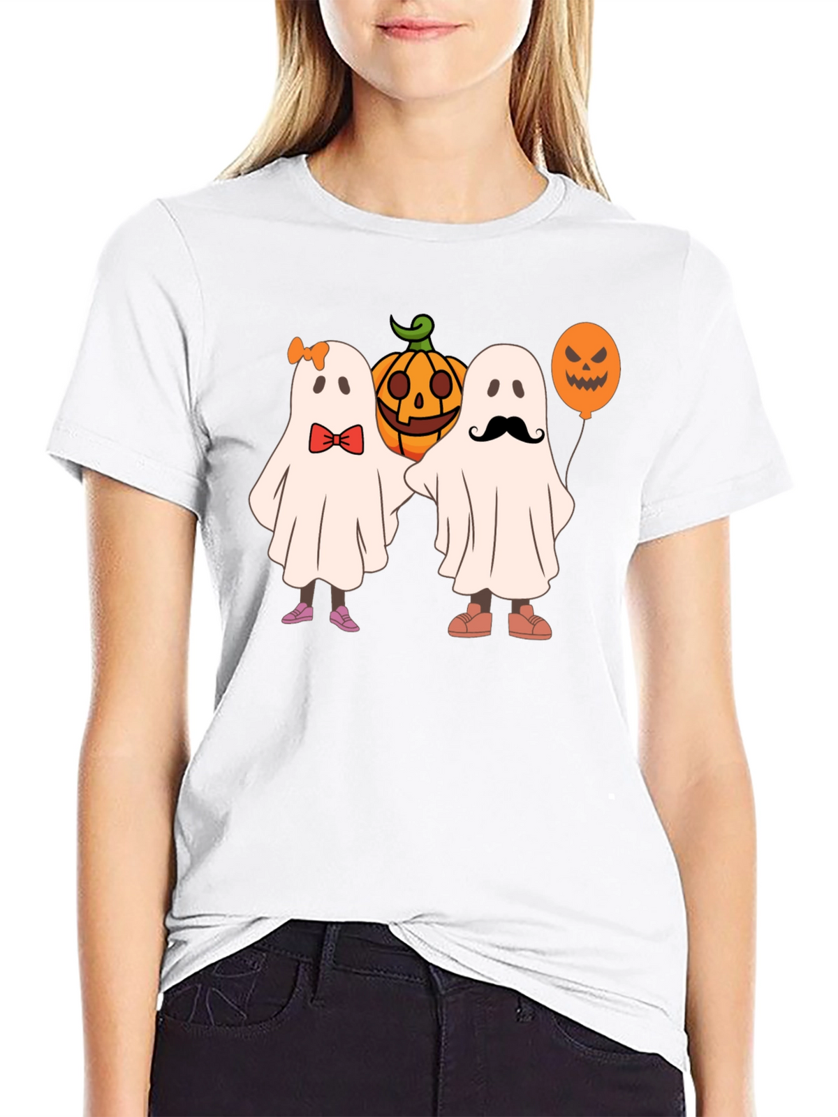 Halloween Ghost & Pumpkin Graphic T-Shirt