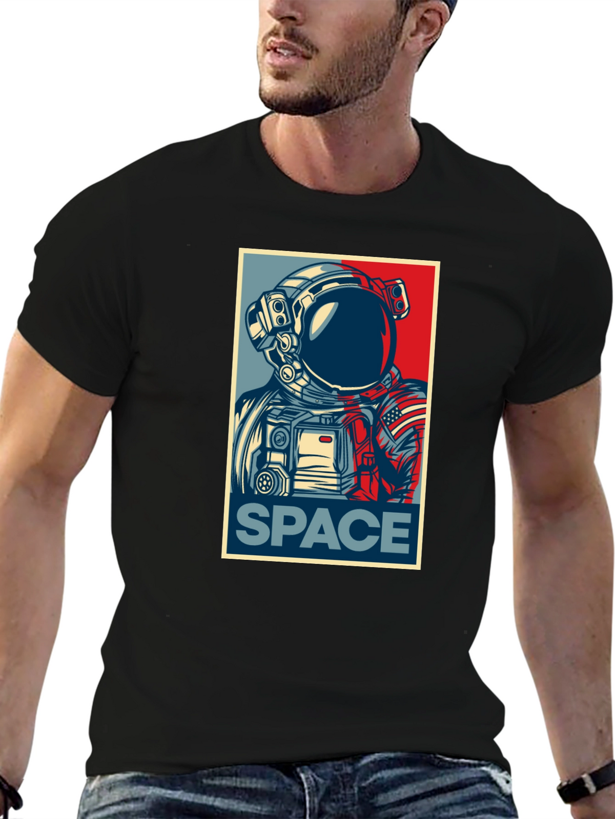 Space Astronaut Graphic Print Crew Neck T-Shirt