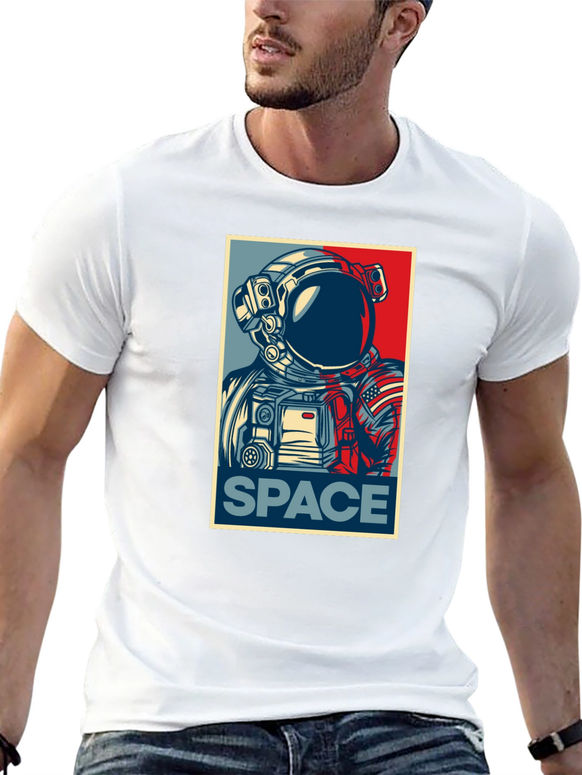 Space Astronaut Graphic Print Crew Neck T-Shirt