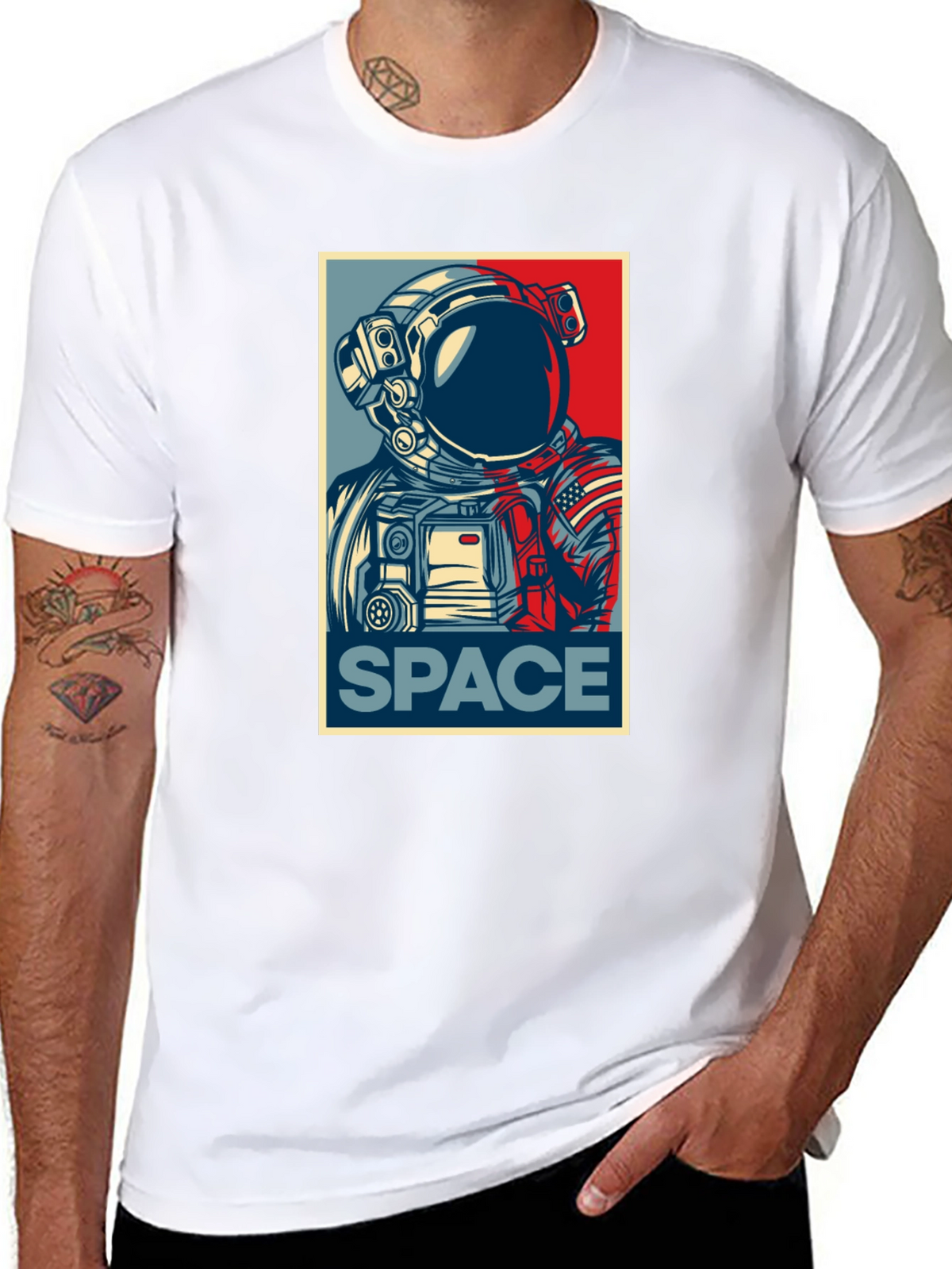 Space Astronaut Graphic Print Crew Neck T-Shirt