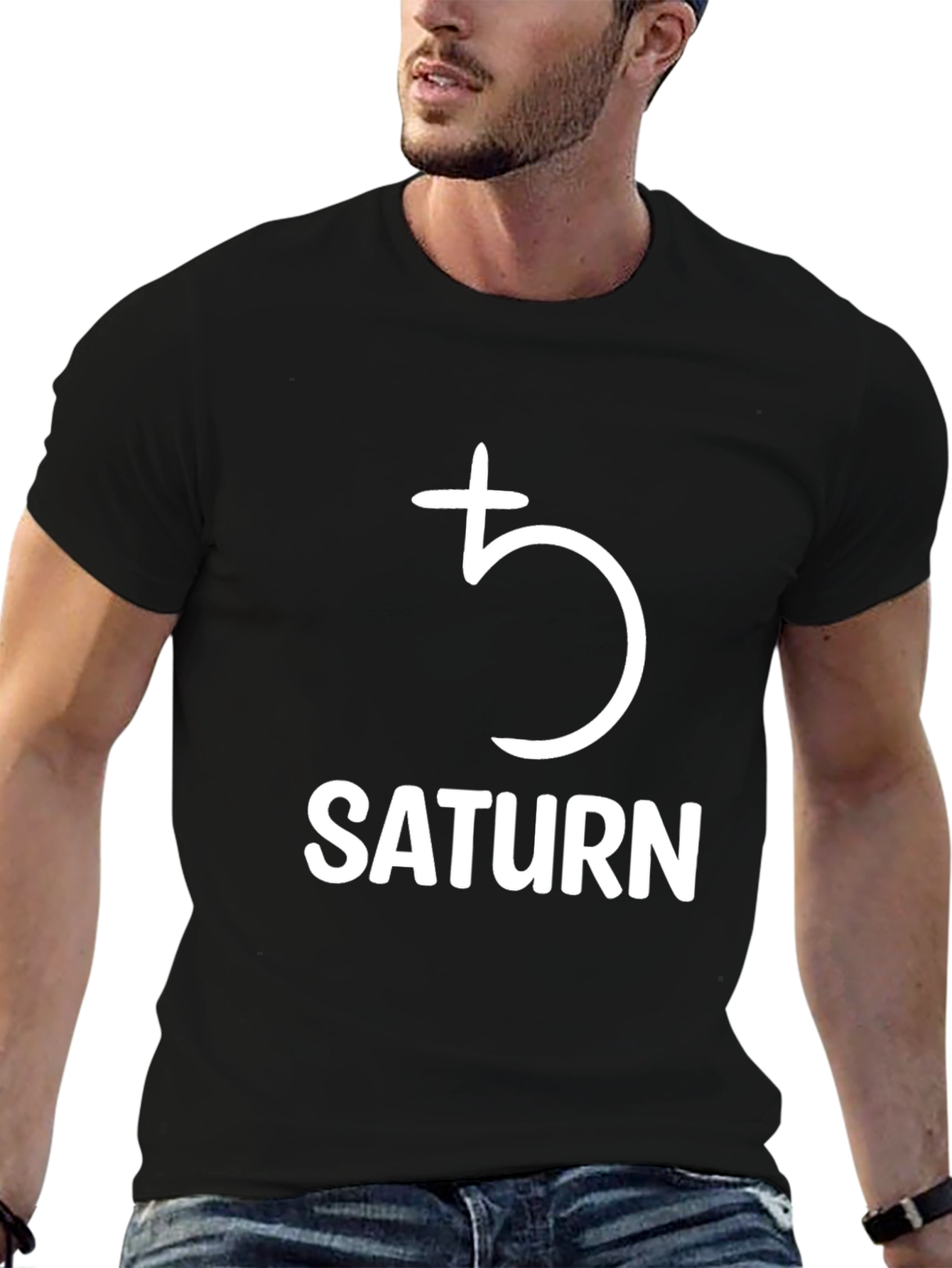 Saturn Planet Graphic T-Shirt - Black Cotton Tee