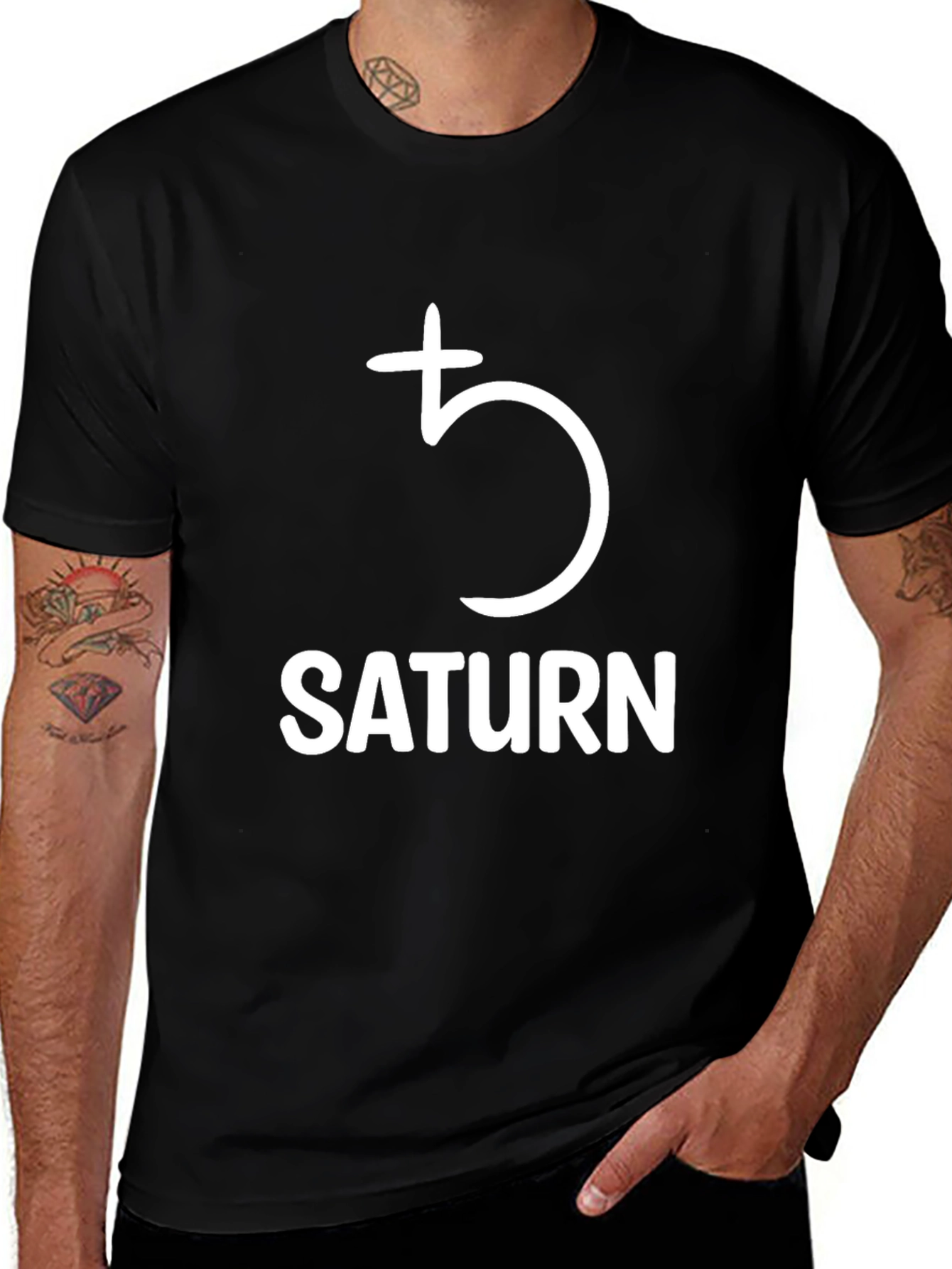 Saturn Planet Graphic T-Shirt - Black Cotton Tee