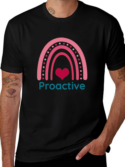 Proactive Rainbow Heart Graphic Tee - Black Unisex T-Shirt