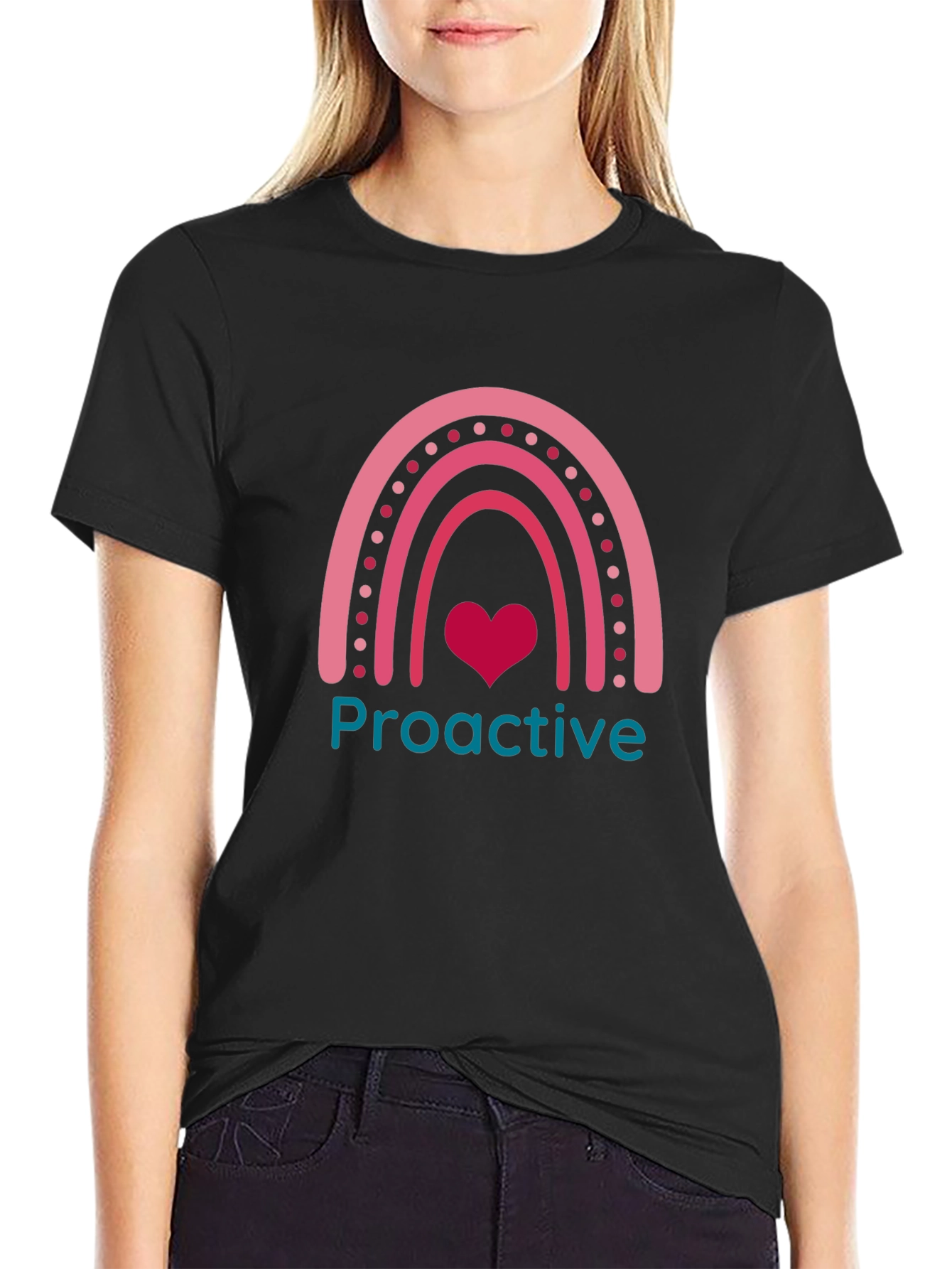 Proactive Rainbow Heart Graphic Tee - Black Unisex T-Shirt