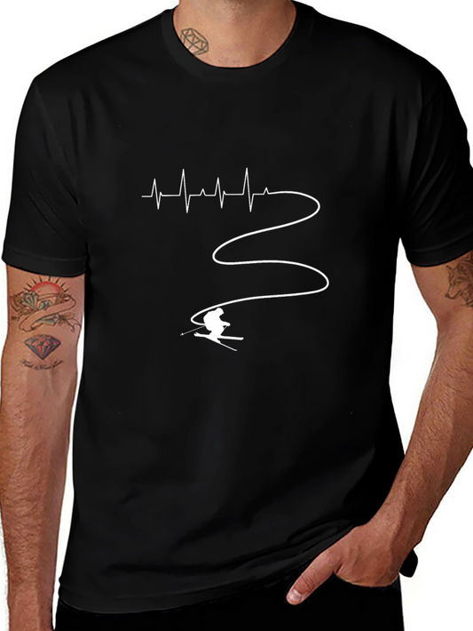 Ski Heartbeat T-Shirt - Black Cotton Tee