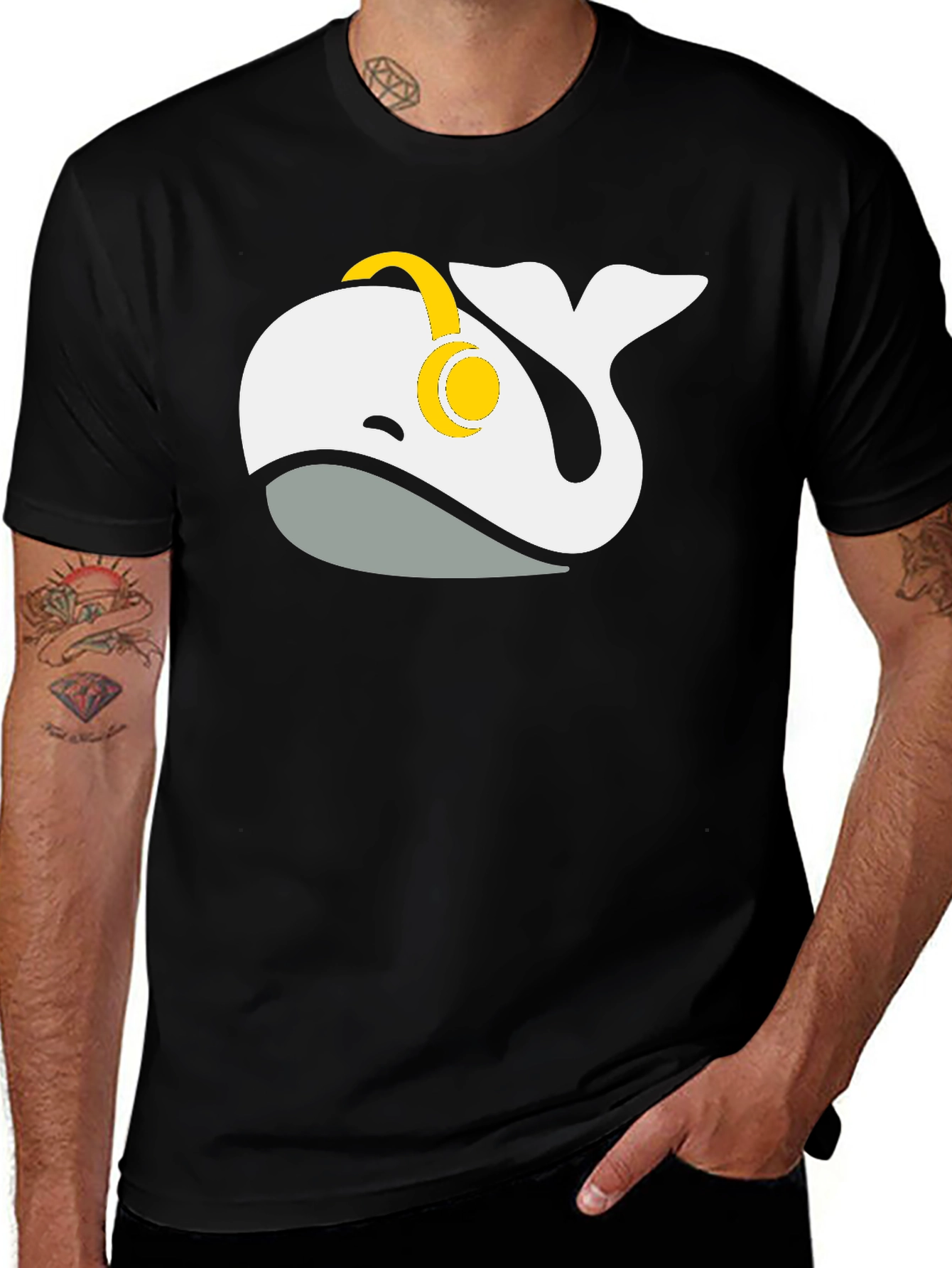 Whale Music Lover T-Shirt - Black Cotton Blend