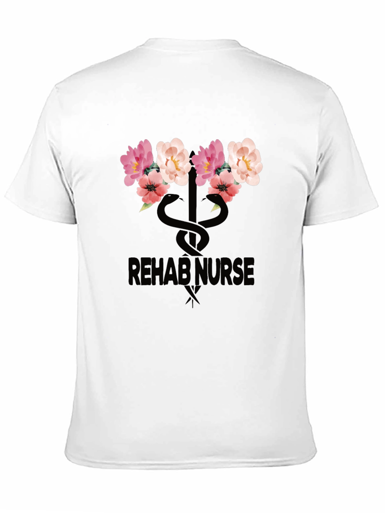 Rehab Nurse Floral Caduceus Graphic T-Shirt