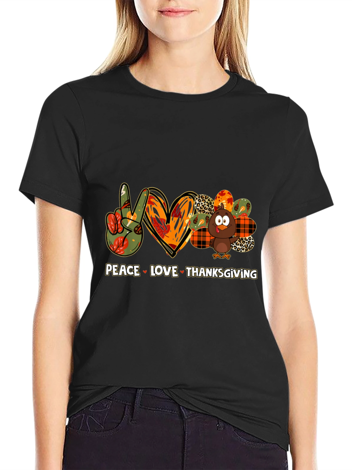 Peace Love Thanksgiving Graphic T-Shirt