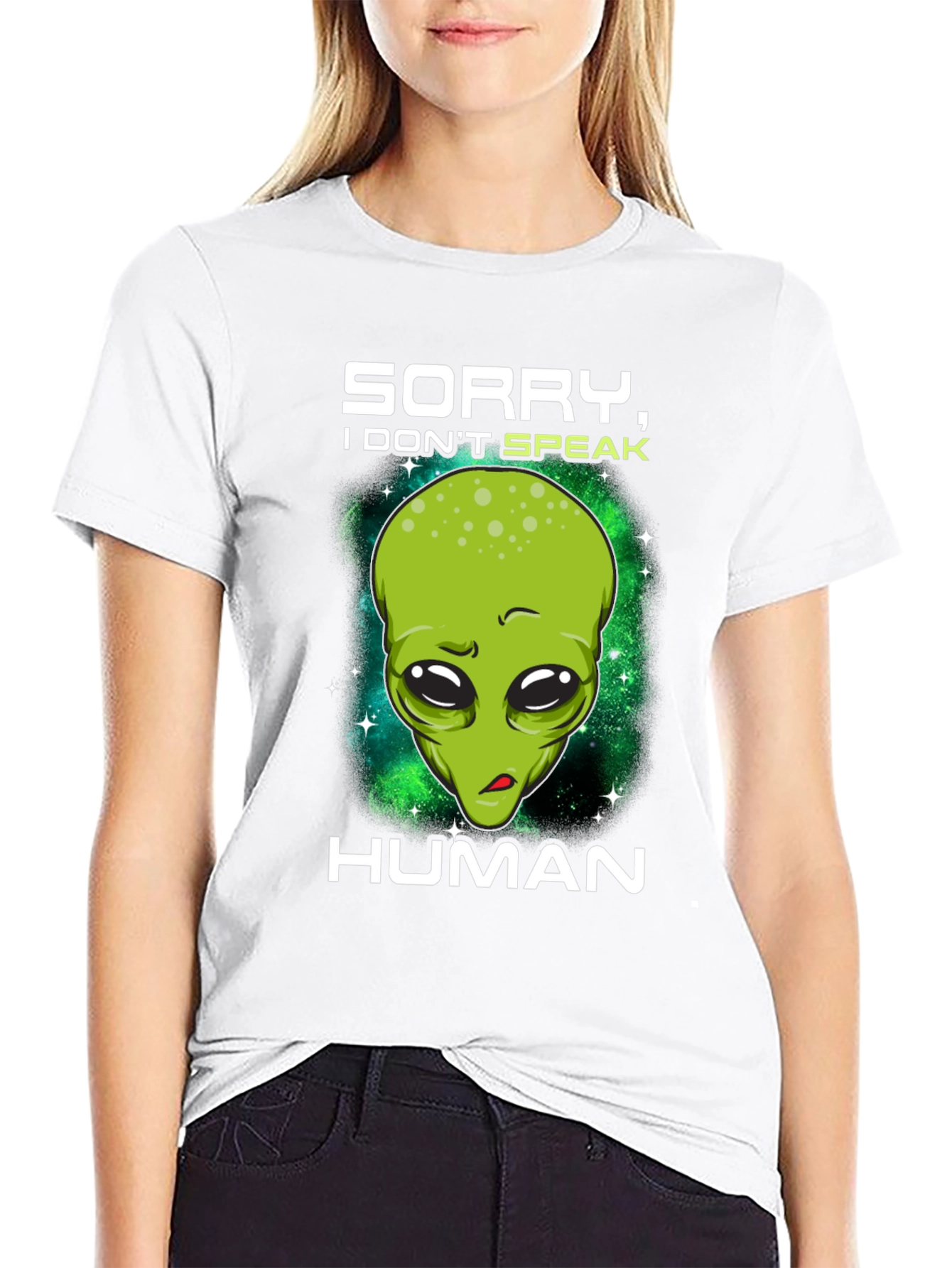Sorry I Dont Speak Human Alien Graphic T-Shirt